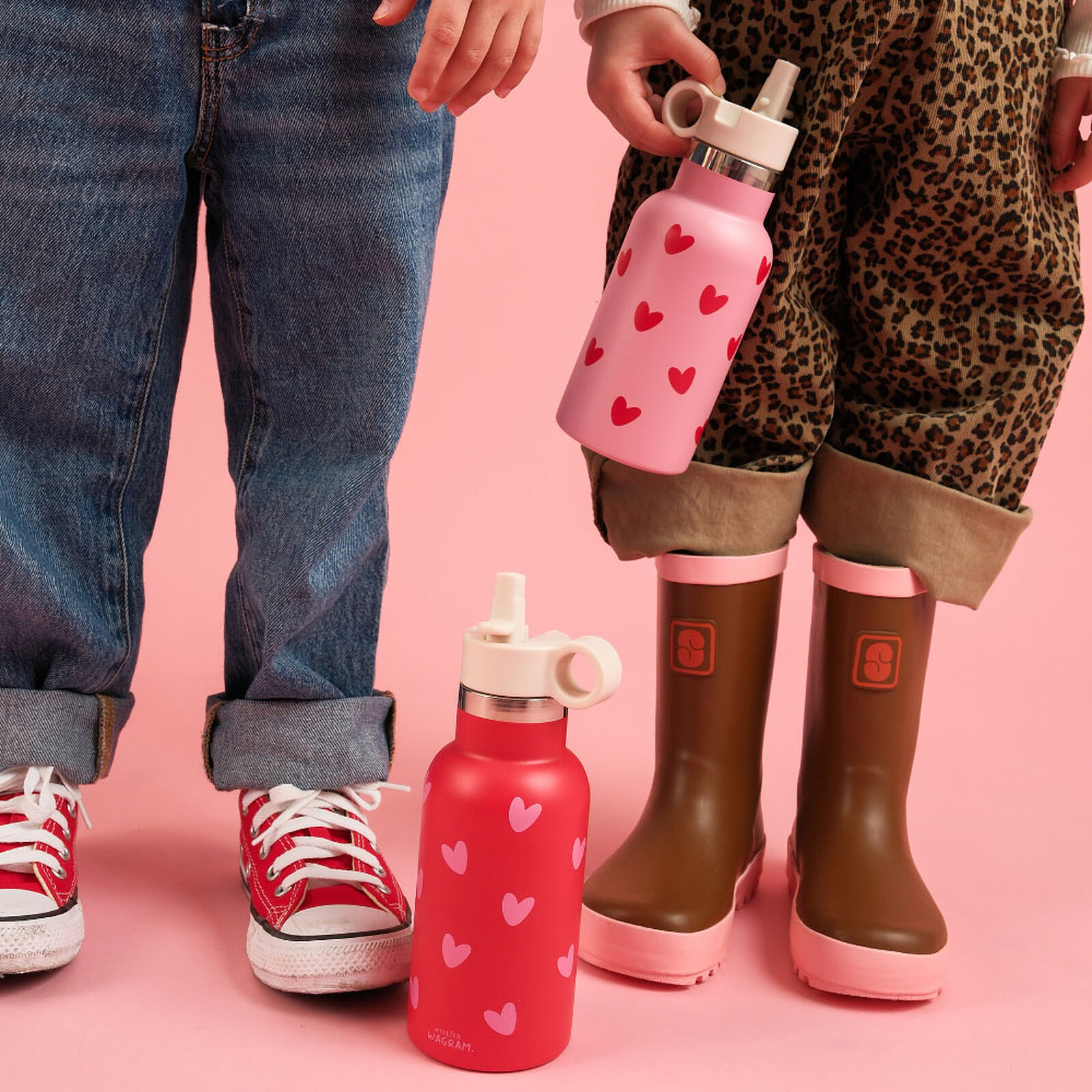 Gourde Inox Rouge Coeurs Roses  - 350 ml Atelier Wagram