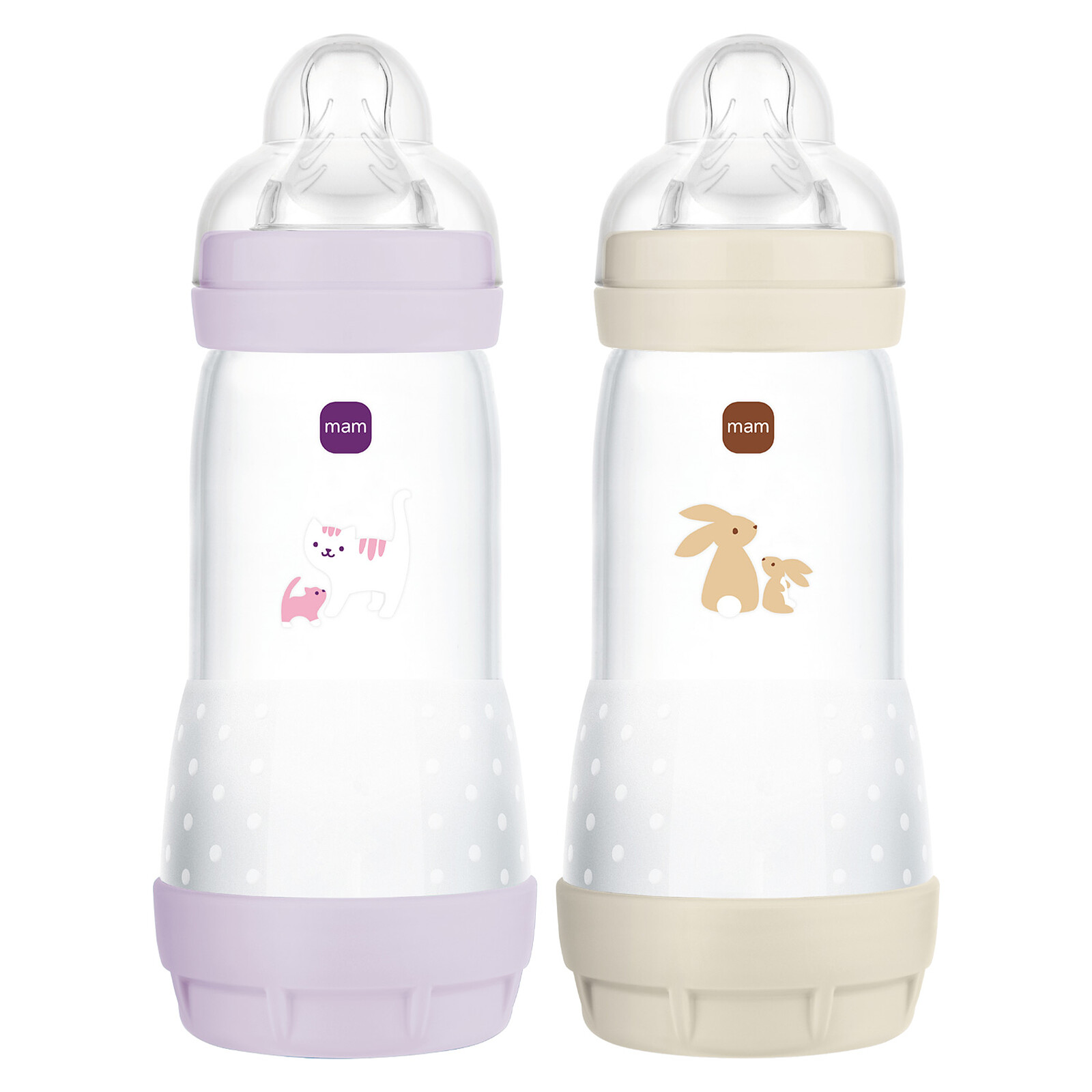 Lot de 2 Biberons Anti-coliques Easy Lilas et Sable - 320 ml (Mam) - Couverture