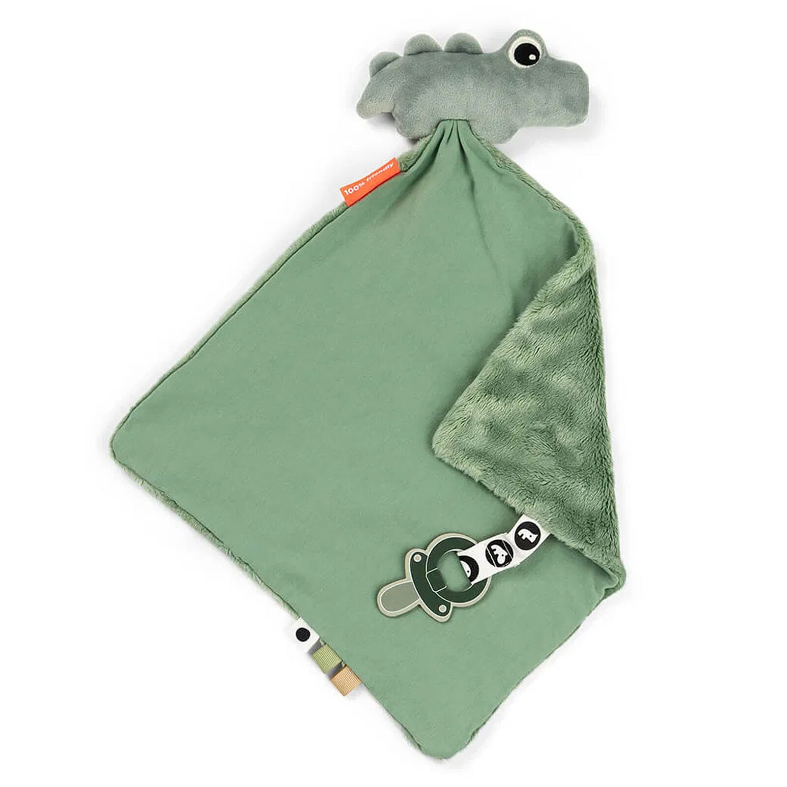 Doudou Plat avec Attache Sucette - Croco Vert Done by Deer