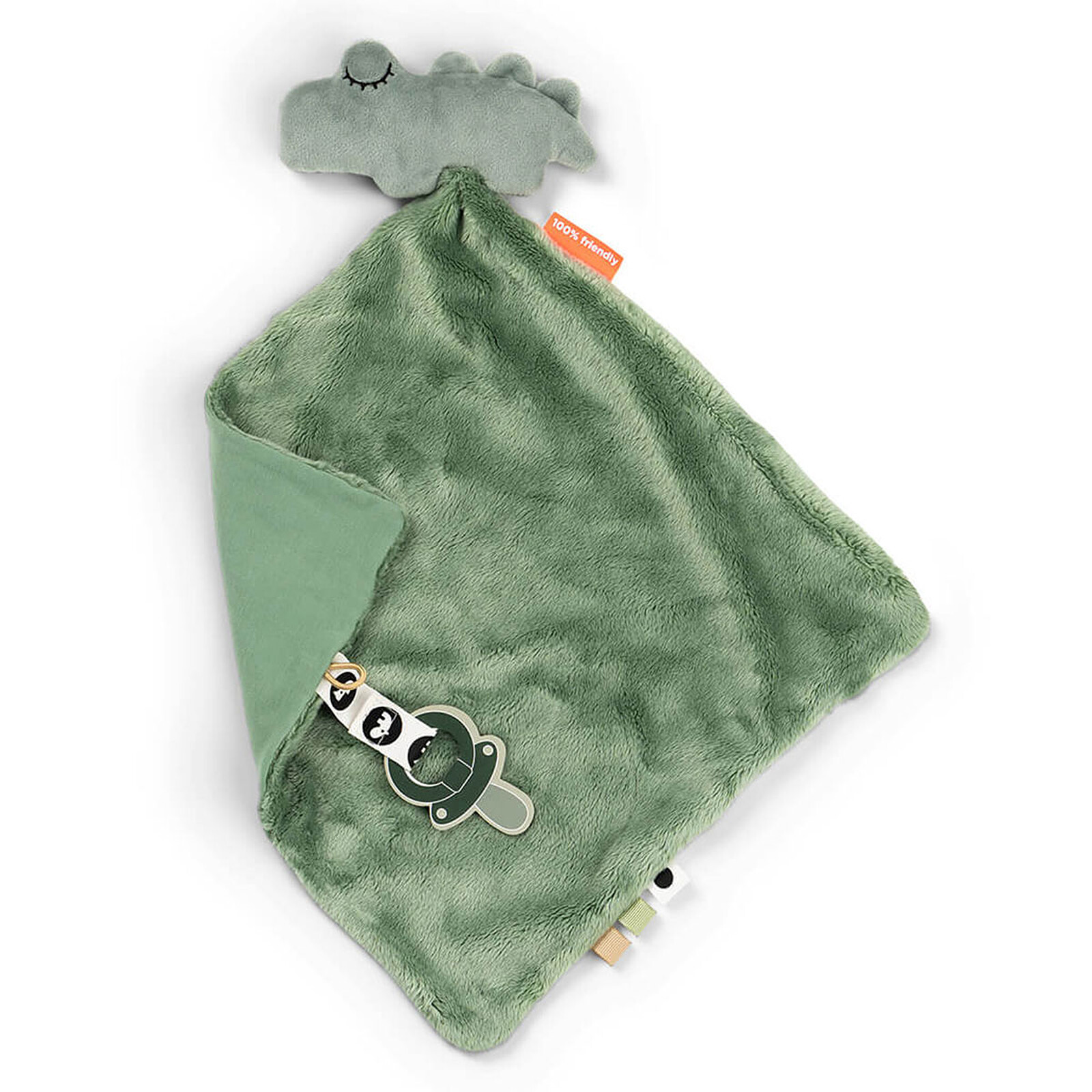 Doudou Plat avec Attache Sucette - Croco Vert Done by Deer