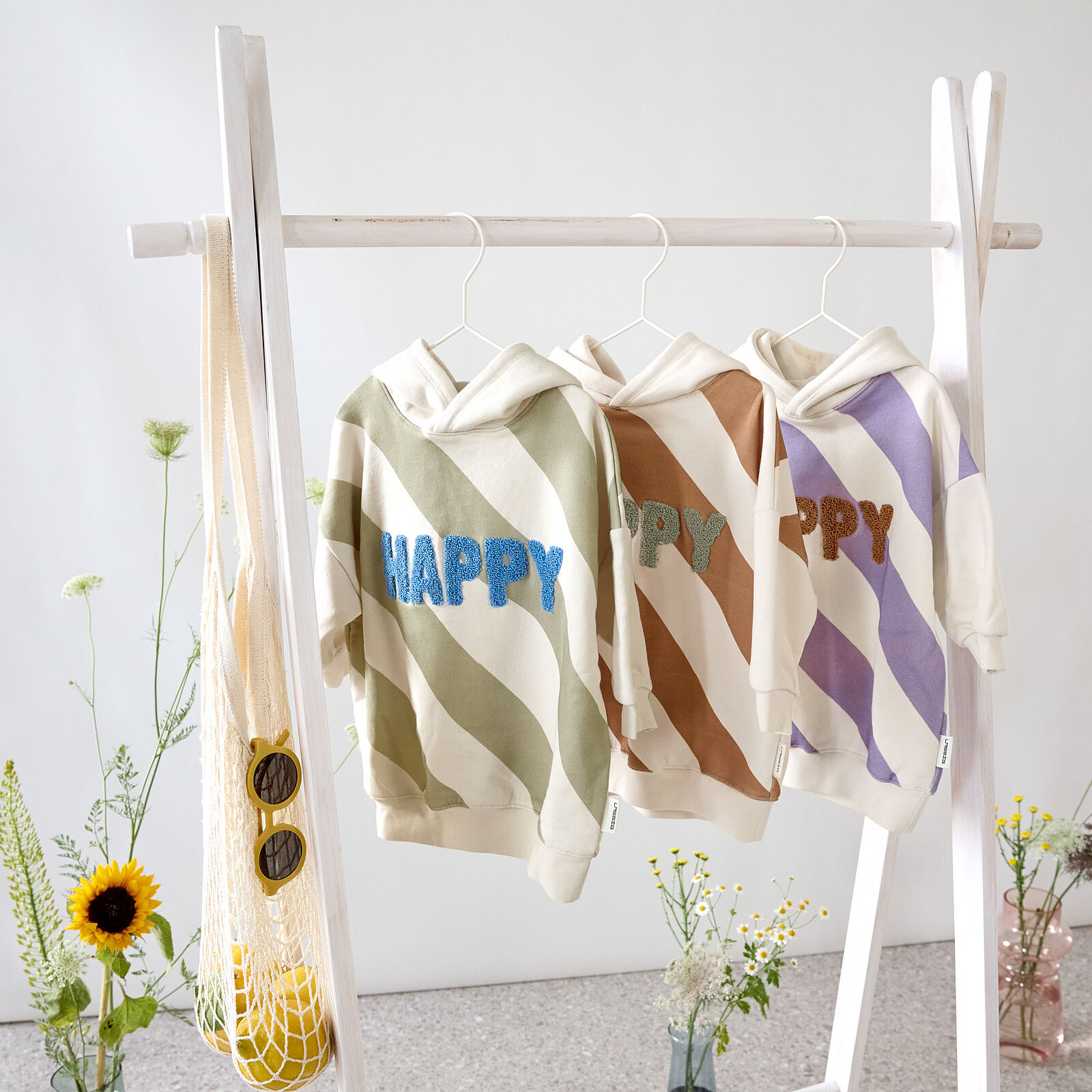 Sweat à Capuche Little Gang Happy Blanc Kaki - 1/2 Ans LÄSSIG