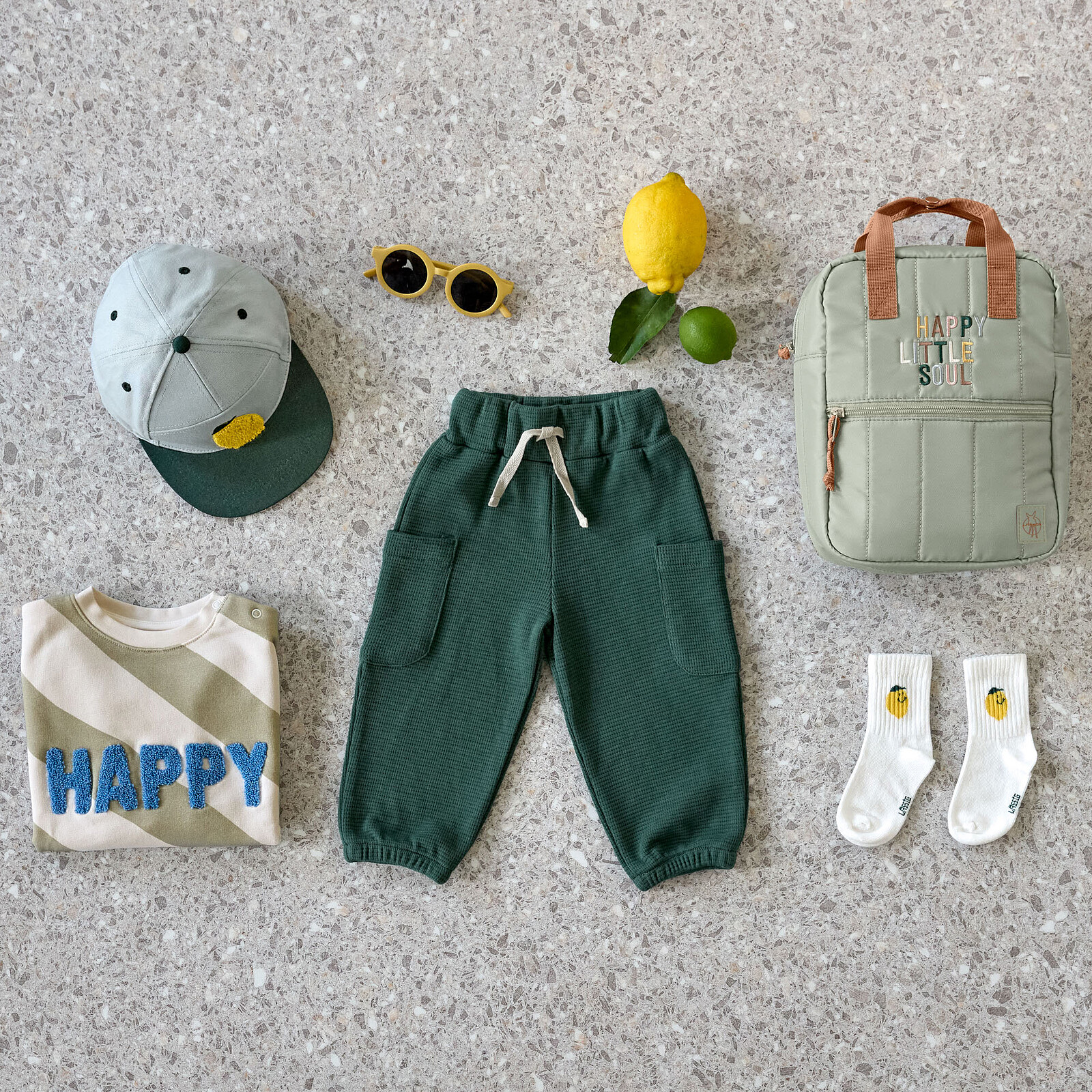 Sweat Little Gang Happy Blanc Kaki - 1/2 Ans LÄSSIG