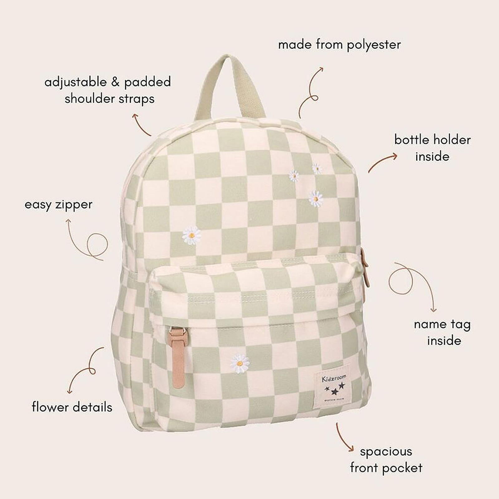 Sac à Dos Nostalgia - Pâquerettes Vert pas cher