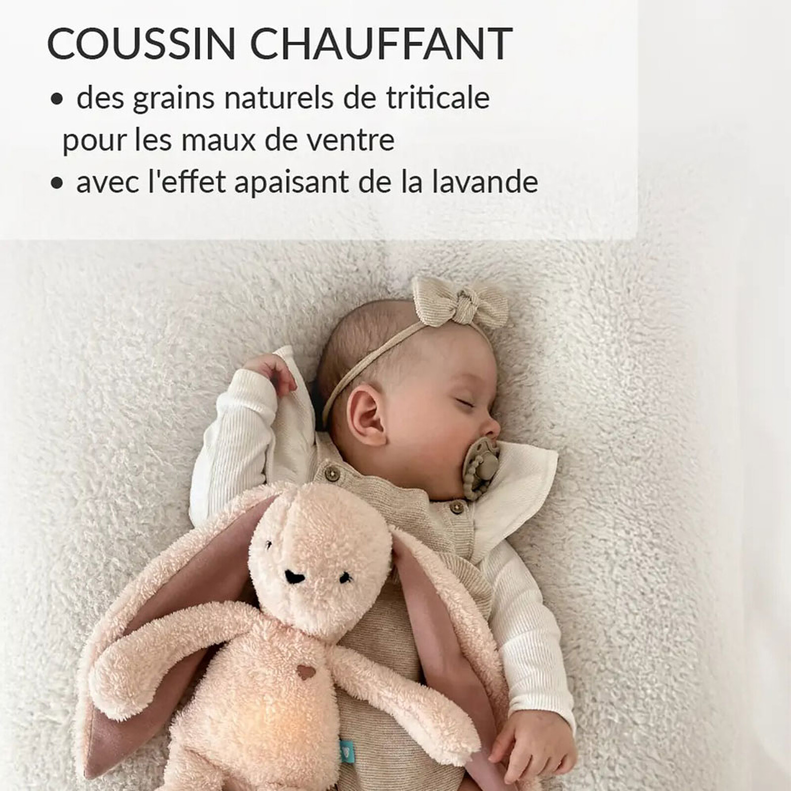 Peluche Veilleuse Bouillotte Sèche Lapin - Beige pas cher
