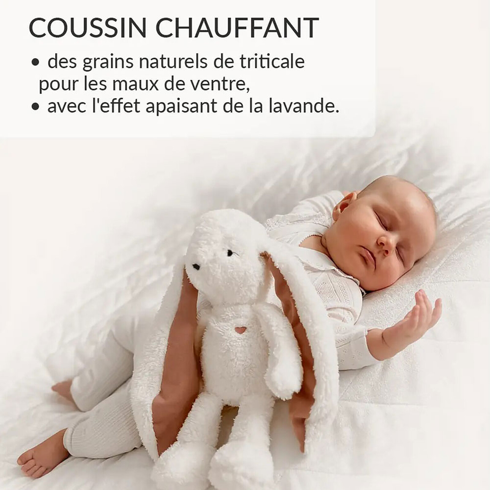 Peluche Veilleuse Bouillotte Sèche Lapin - Ecru pas cher
