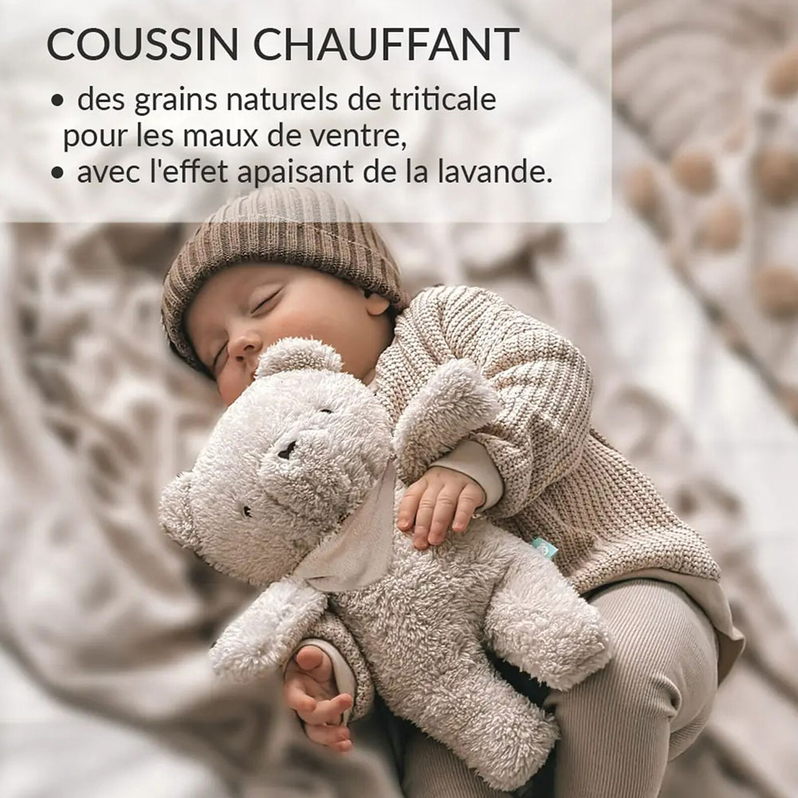 Peluche Veilleuse Bouillotte Sèche Ourson - Beige pas cher