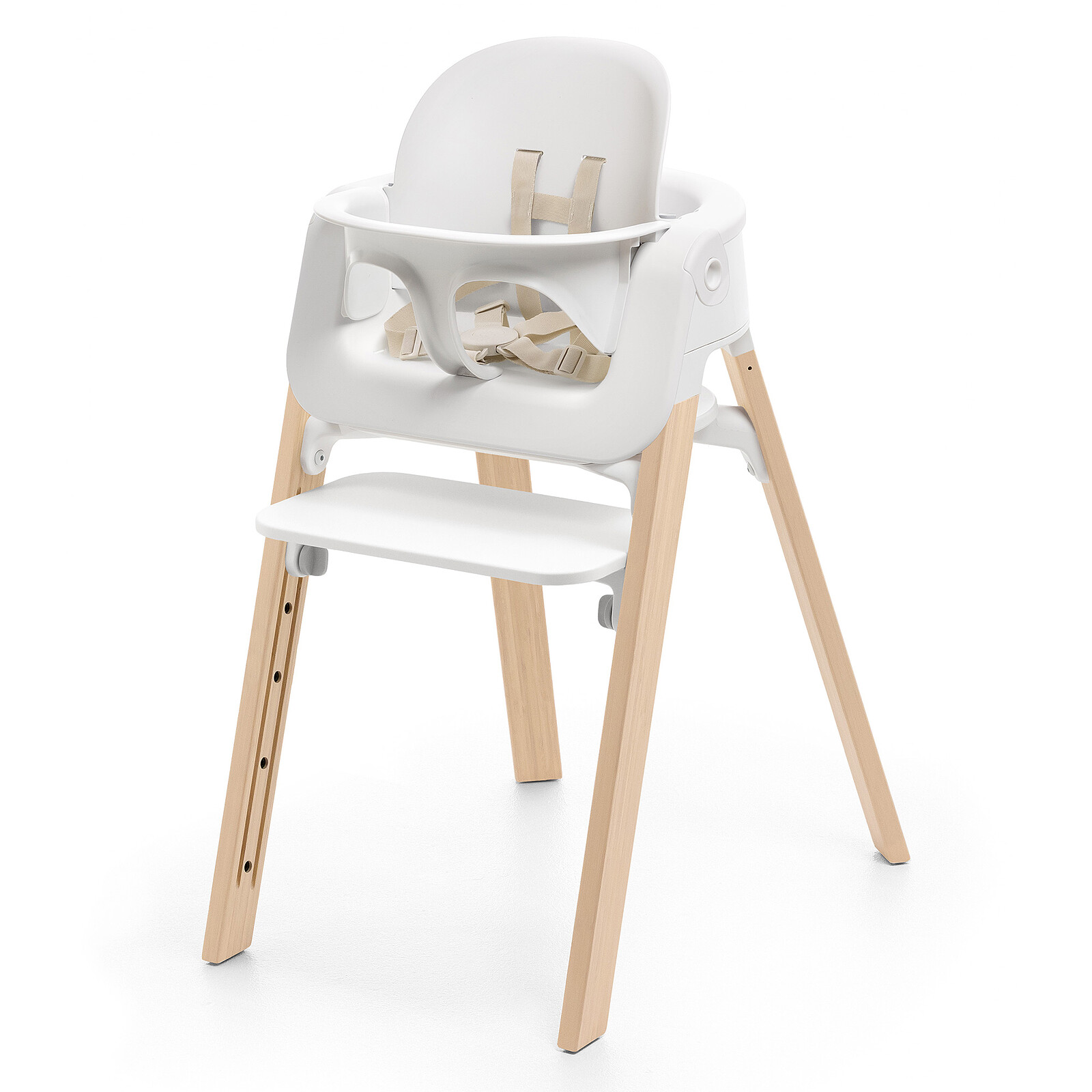Chaise Haute Steps avec Plateau et Baby Set - Blanc et Naturel Stokke