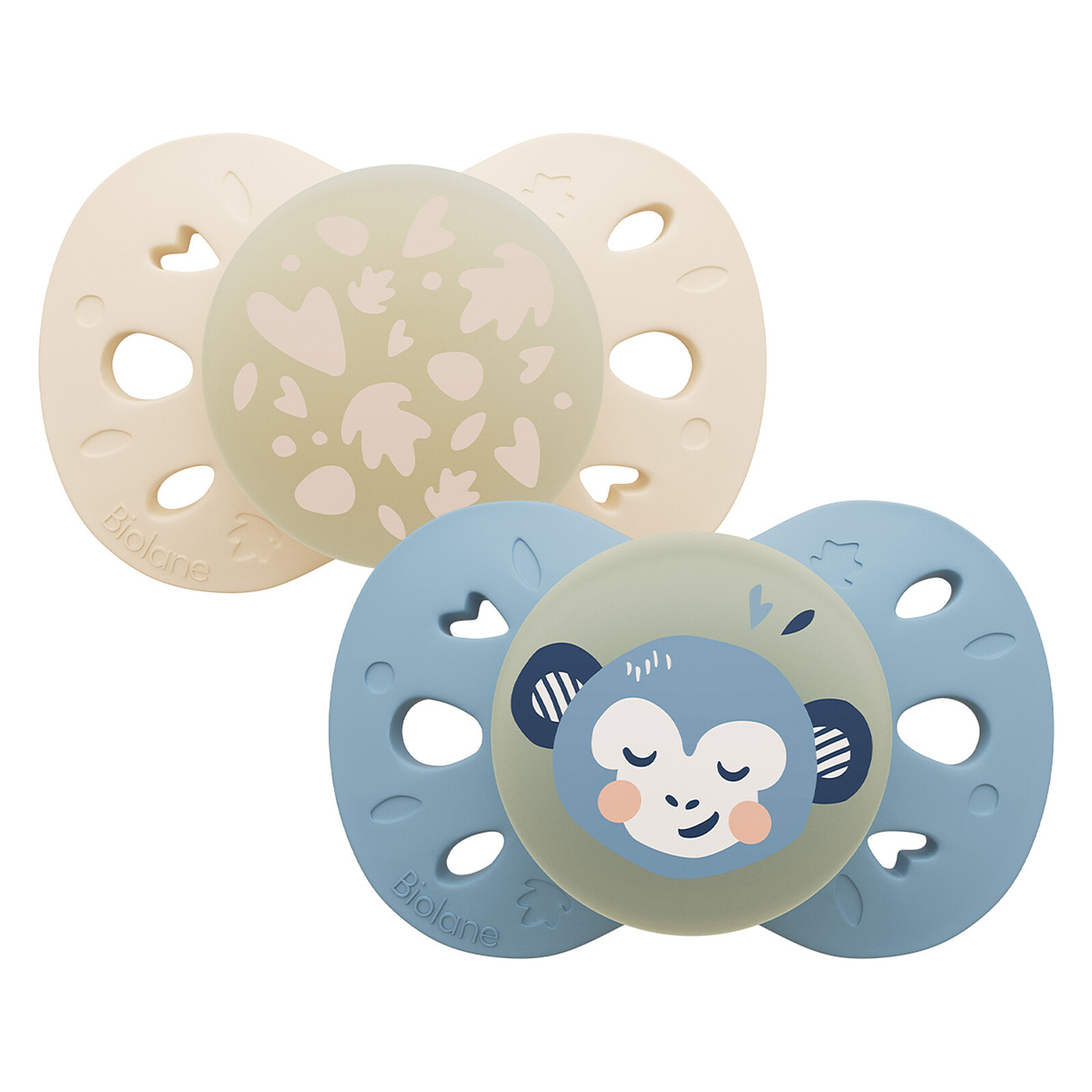 Lot de 2 Sucettes Anatomiques Nuit Bleu et Beige - 6/18 Mois Biolane