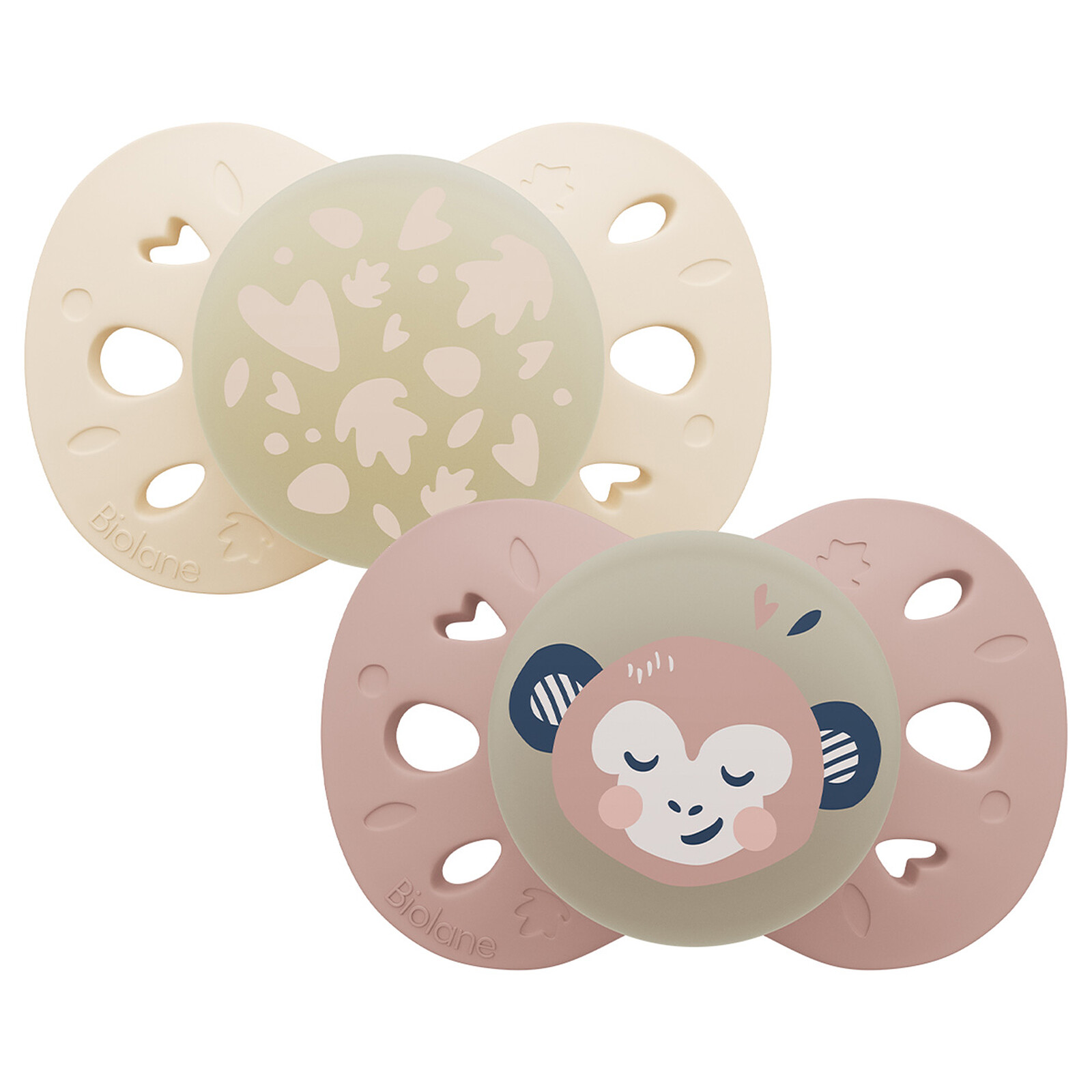 Lot de 2 Sucettes Anatomiques Nuit Rose et Beige - 6/18 Mois Biolane