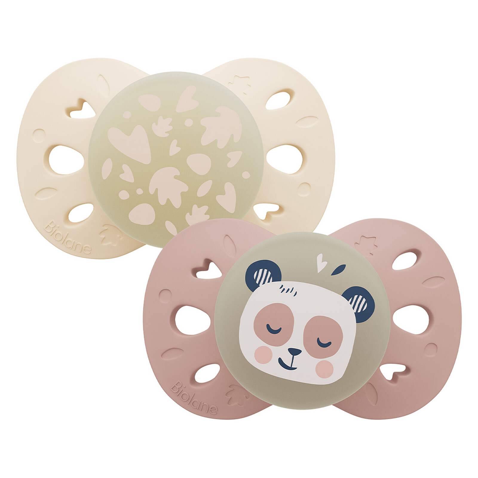 Lot de 2 Sucettes Anatomiques Nuit Rose et Beige - 18 Mois + Biolane