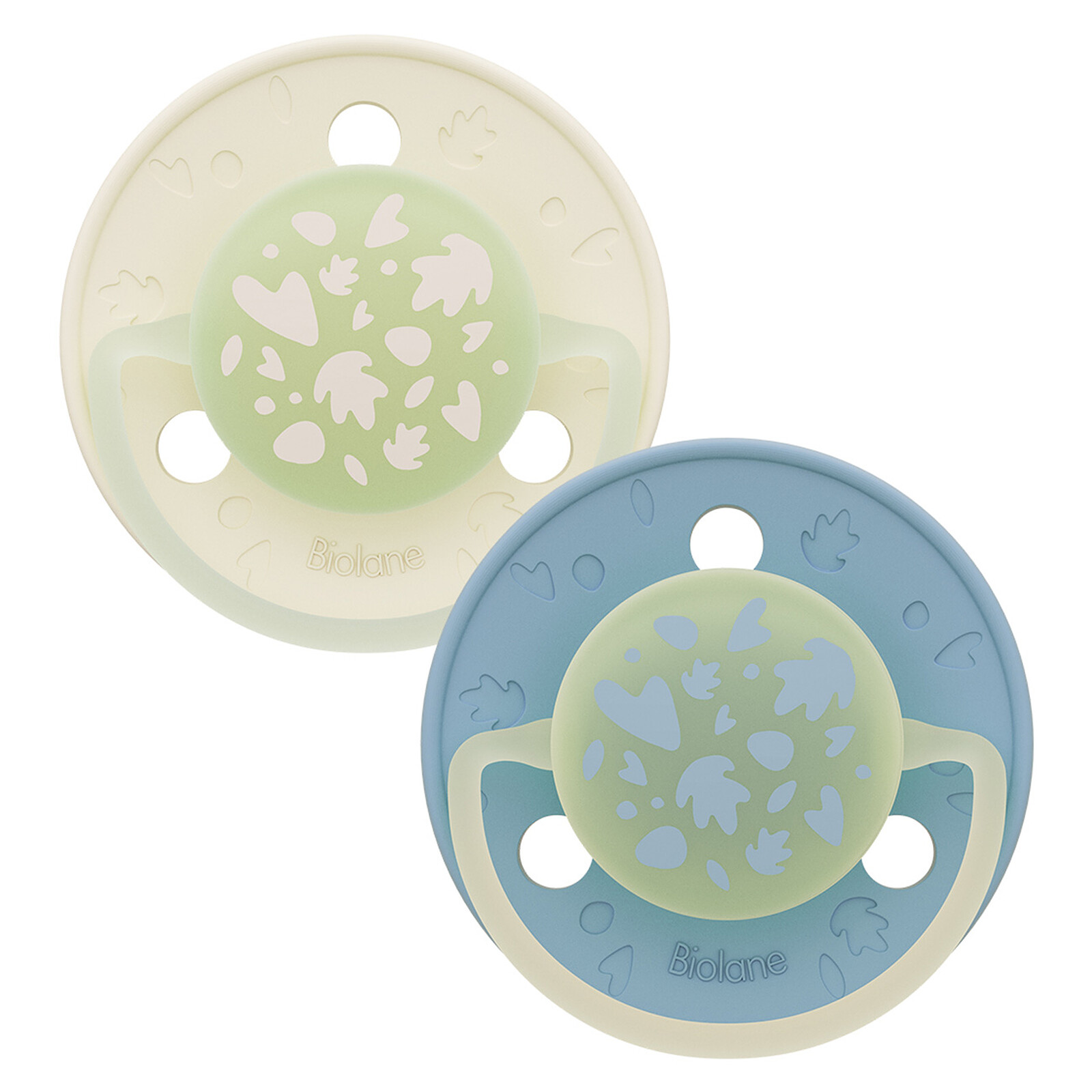 Lot de 2 Sucettes Rondes Nuit Bleu et Beige - 6 Mois + Biolane