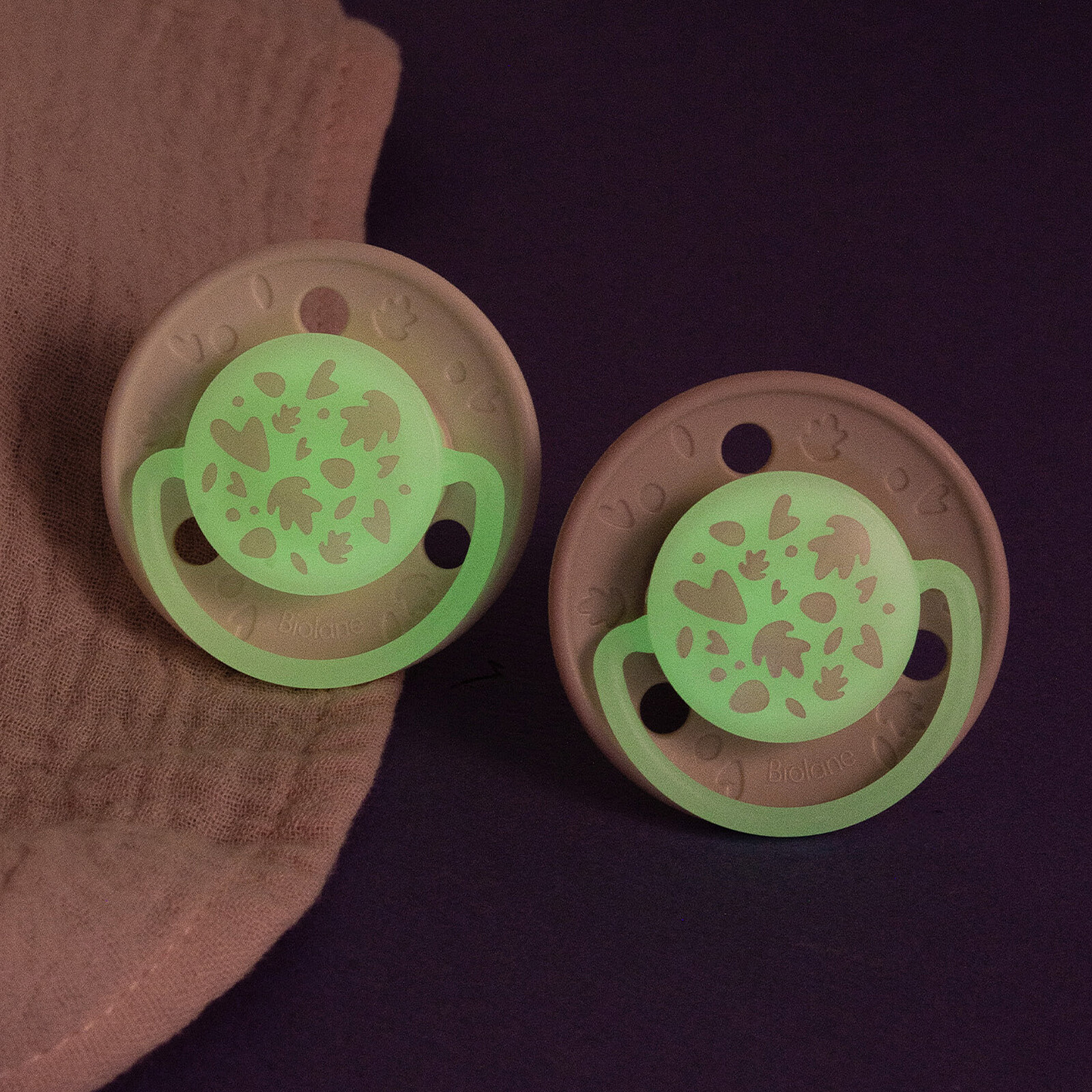 Lot de 2 Sucettes Rondes Nuit Rose et Beige - 6 Mois + Biolane