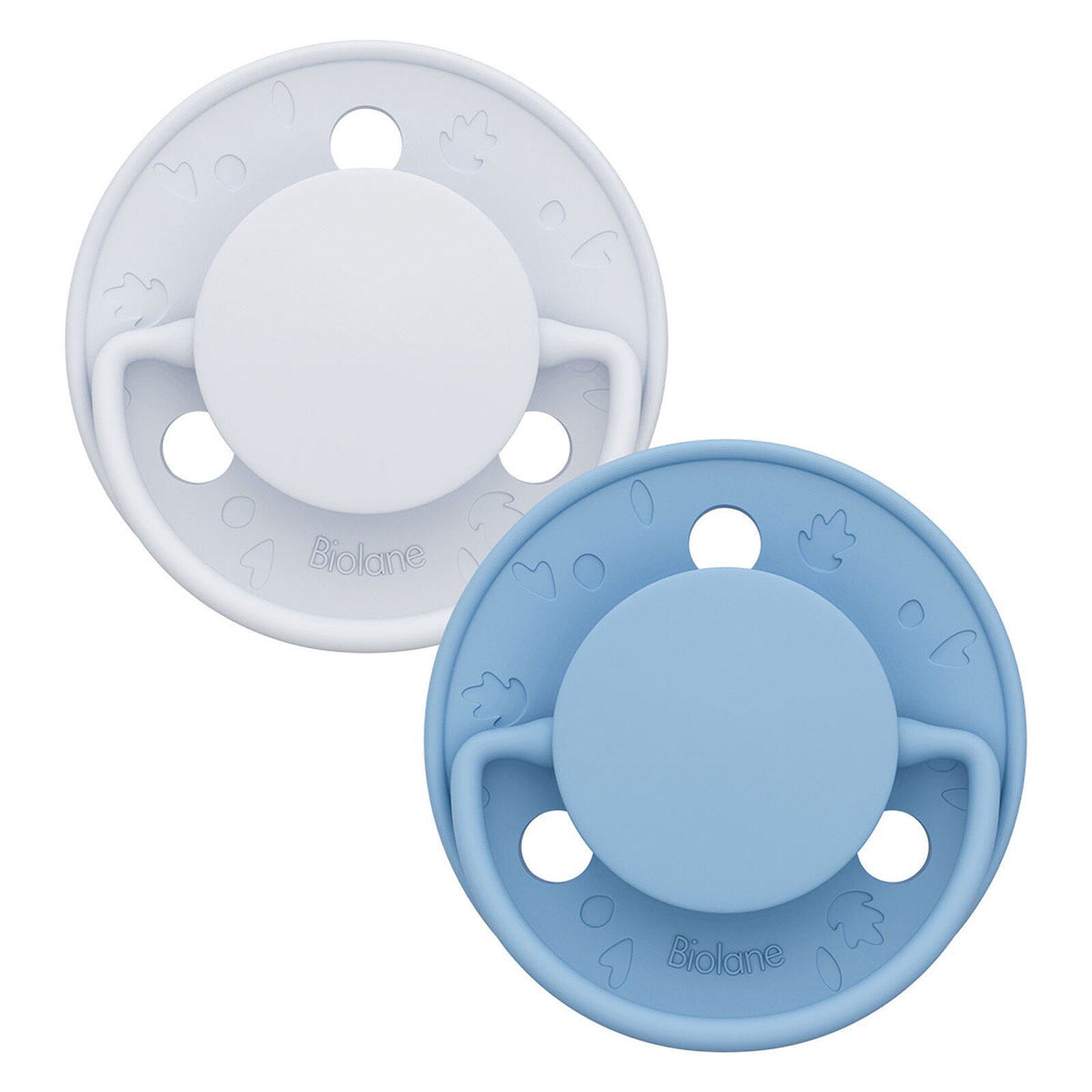 Lot de 2 Sucettes Rondes Originale Bleu Clair et Bleu Foncé - 6 Mois + Biolane