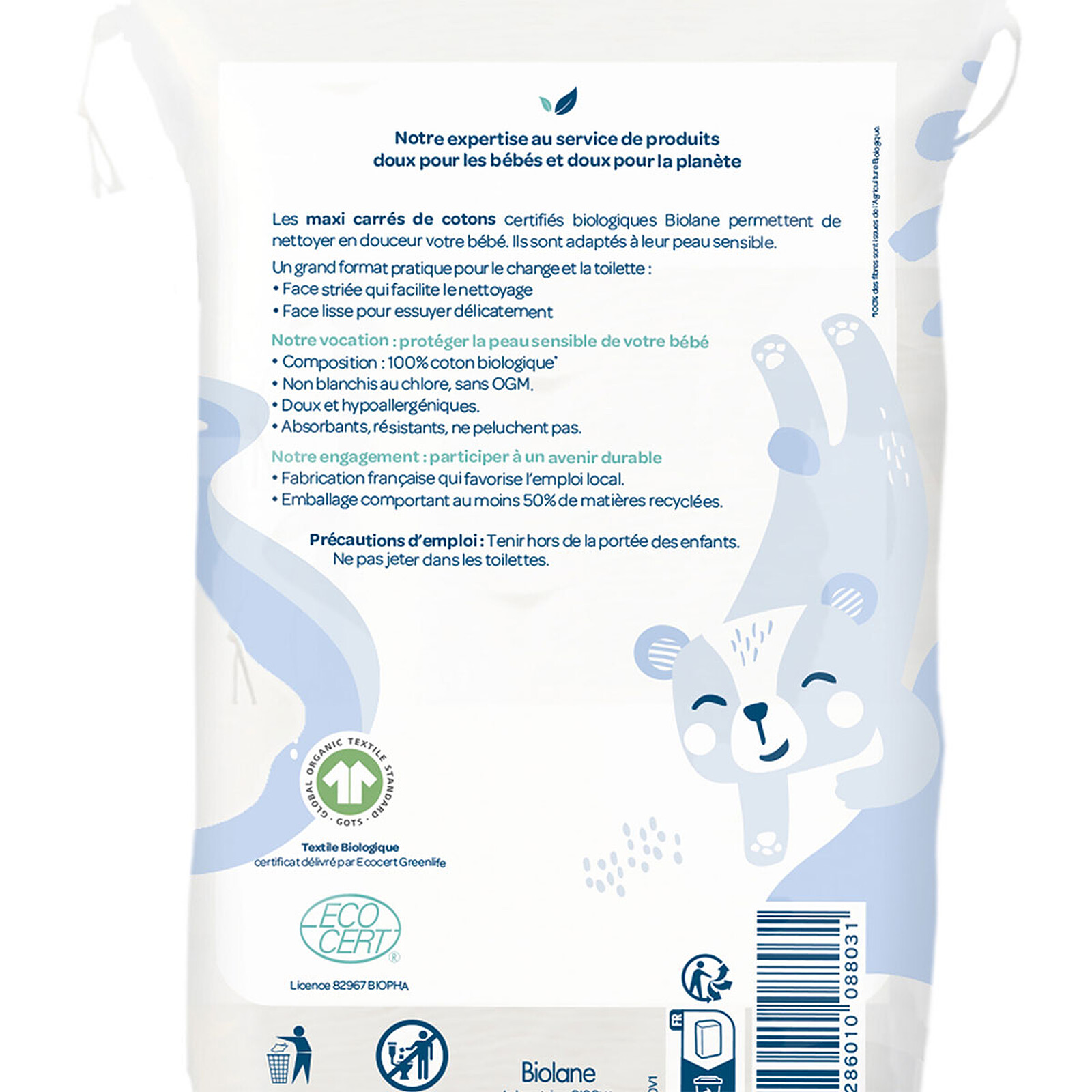 Lot de 60 Maxi Carrés de Coton Biolane