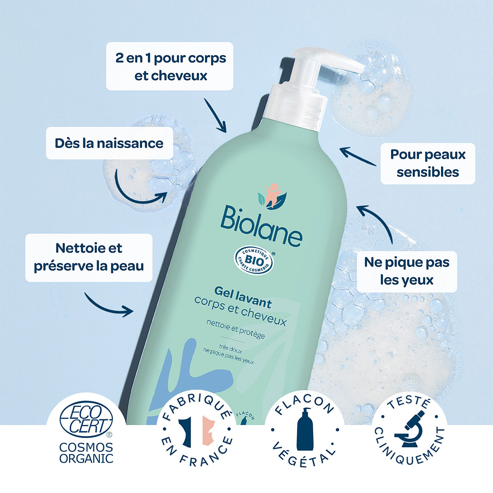 Achat Gel Lavant Corps et Cheveux Biologique - 500 ml