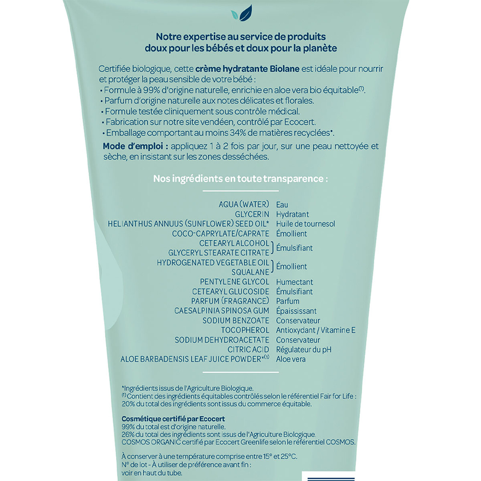 Crème Hydratante Biologique - 100 ml Biolane