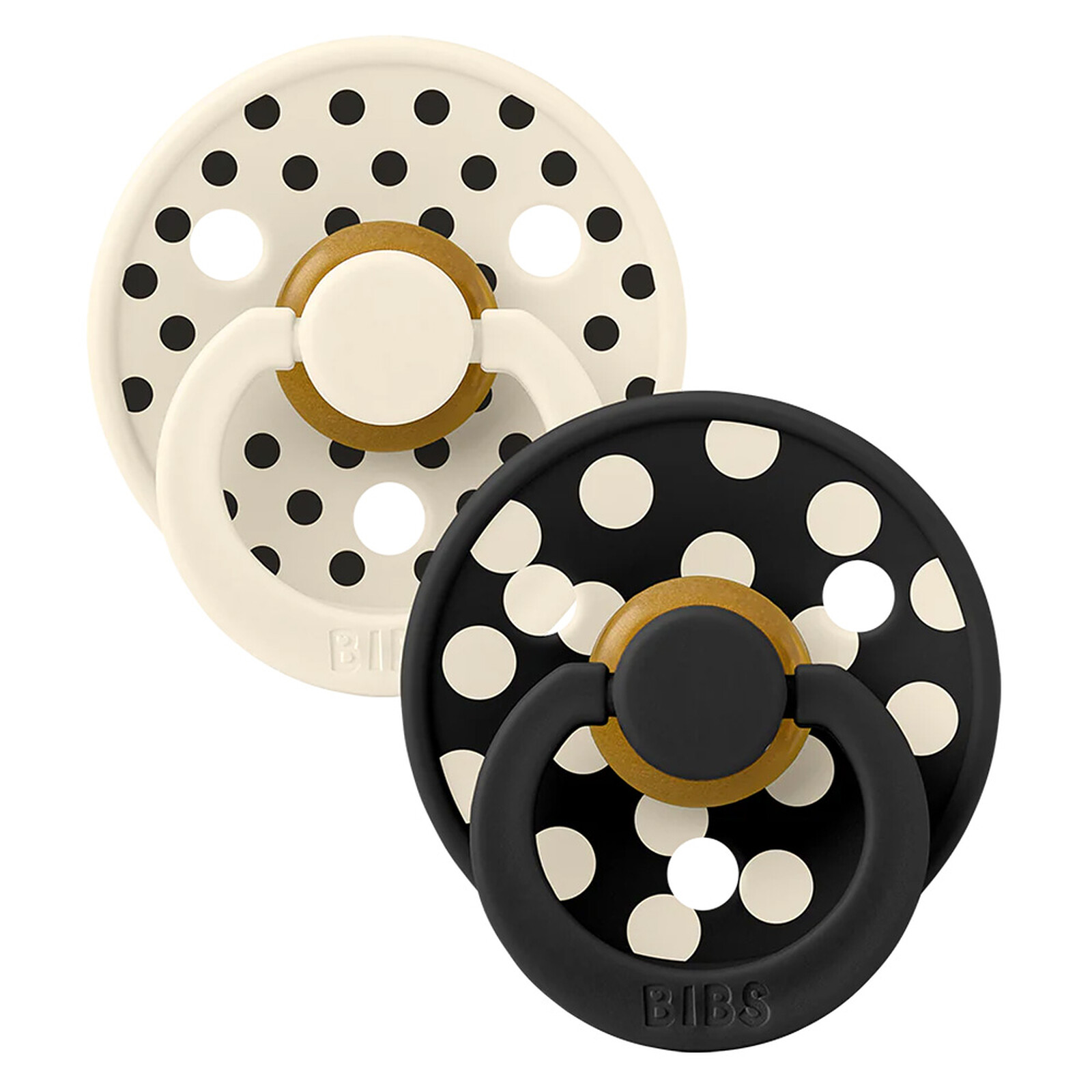 Lot de 2 Sucettes Rondes Bibs Studio Polka Ivory & Black - 0/6 Mois Bibs