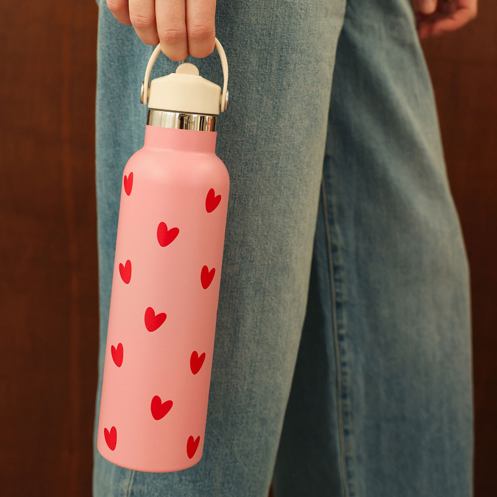 Gourde Inox Rose Coeurs Rouge - 600 ml Atelier Wagram