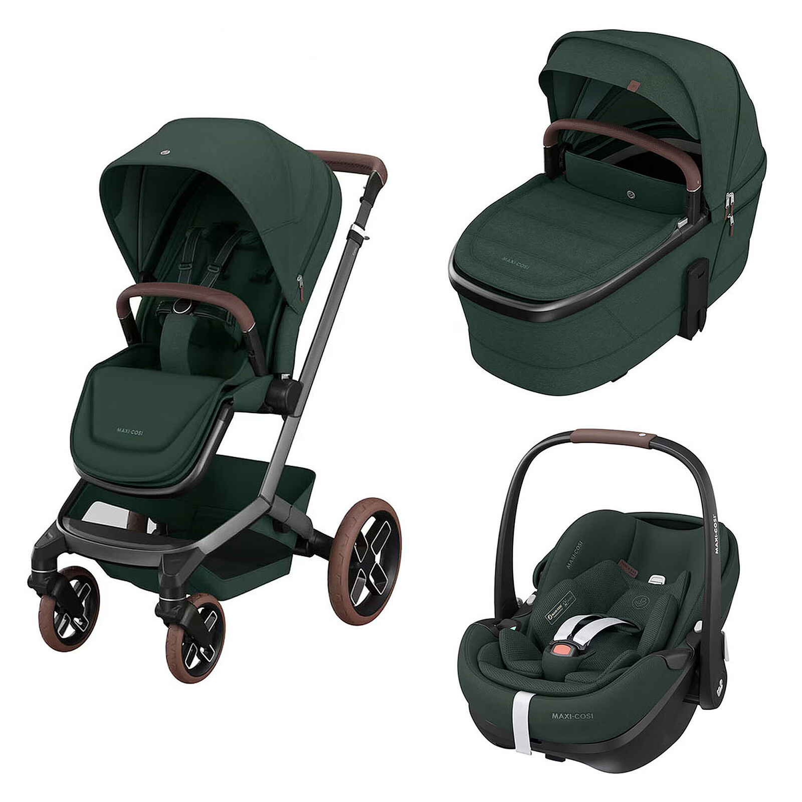 Poussette Trio Fame - Siège Auto Pebble 360 Pro² i-Size Groupe 0+ - Nacelle Fame -Twillic Green Maxi-Cosi