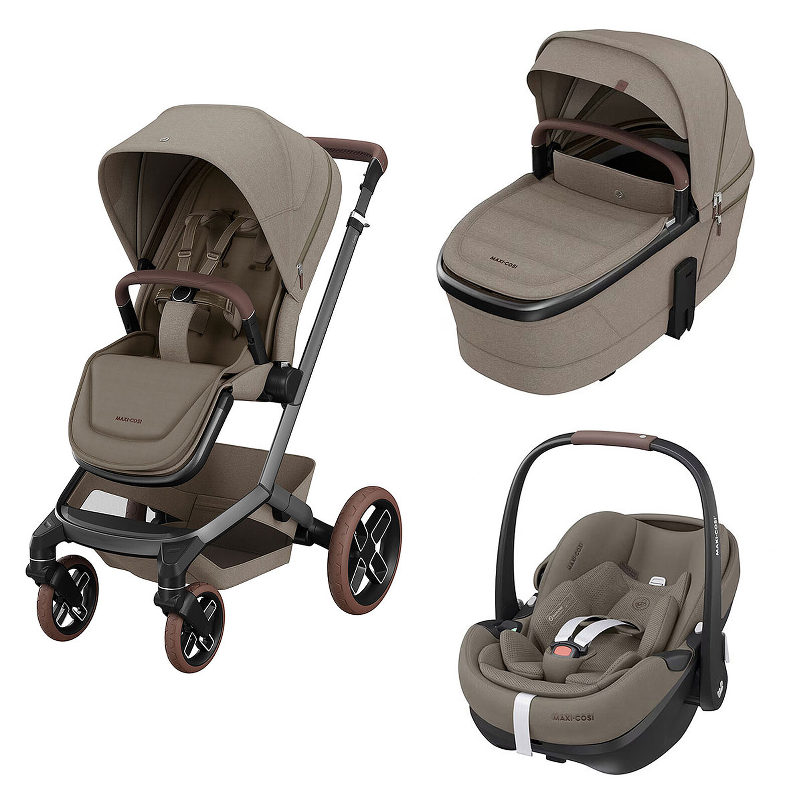 Poussette Trio Fame - Siège Auto Pebble 360 Pro² i-Size Groupe 0+ - Nacelle Fame -Twillic Truffle Maxi-Cosi