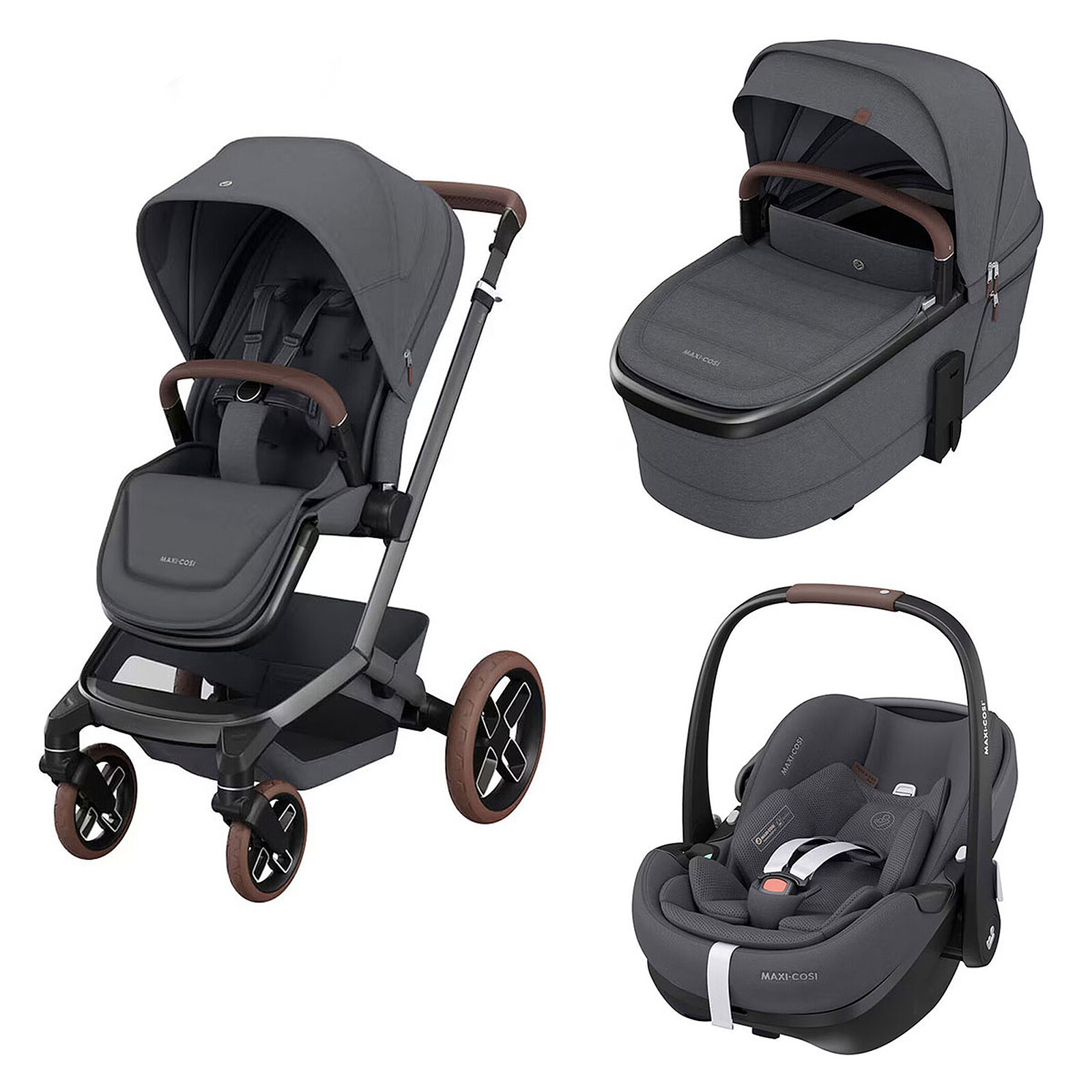 Poussette Trio Fame - Siège Auto Pebble 360 Pro² i-Size Groupe 0+ - Nacelle Fame - Twillic Graphite Maxi-Cosi