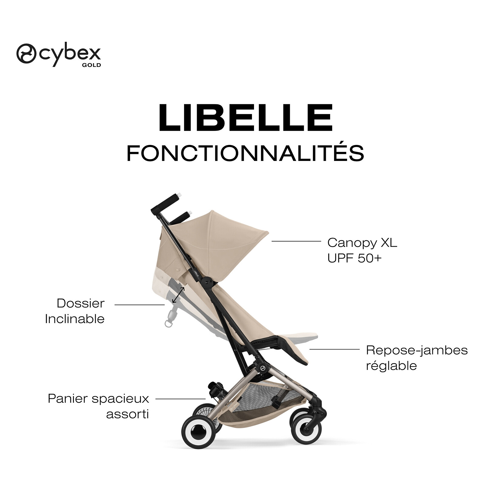 Achat Poussette Ultra-compacte Libelle 2026 Châssis Taupe - Almond Beige