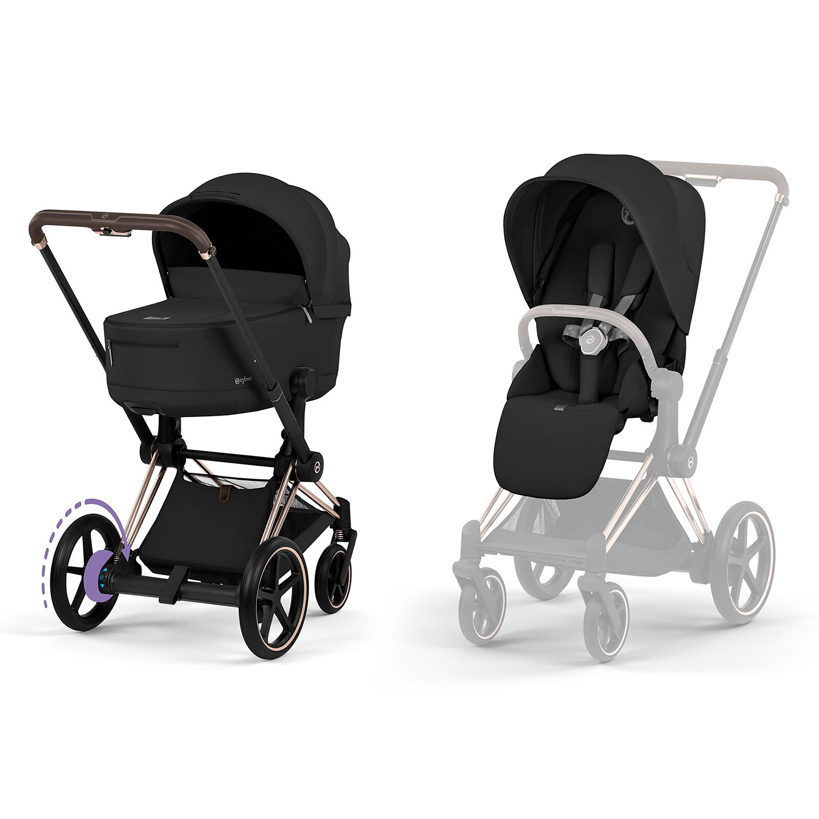 Pack Poussette e-Priam Confort Rosegold + Nacelle - Sepia Black Cybex