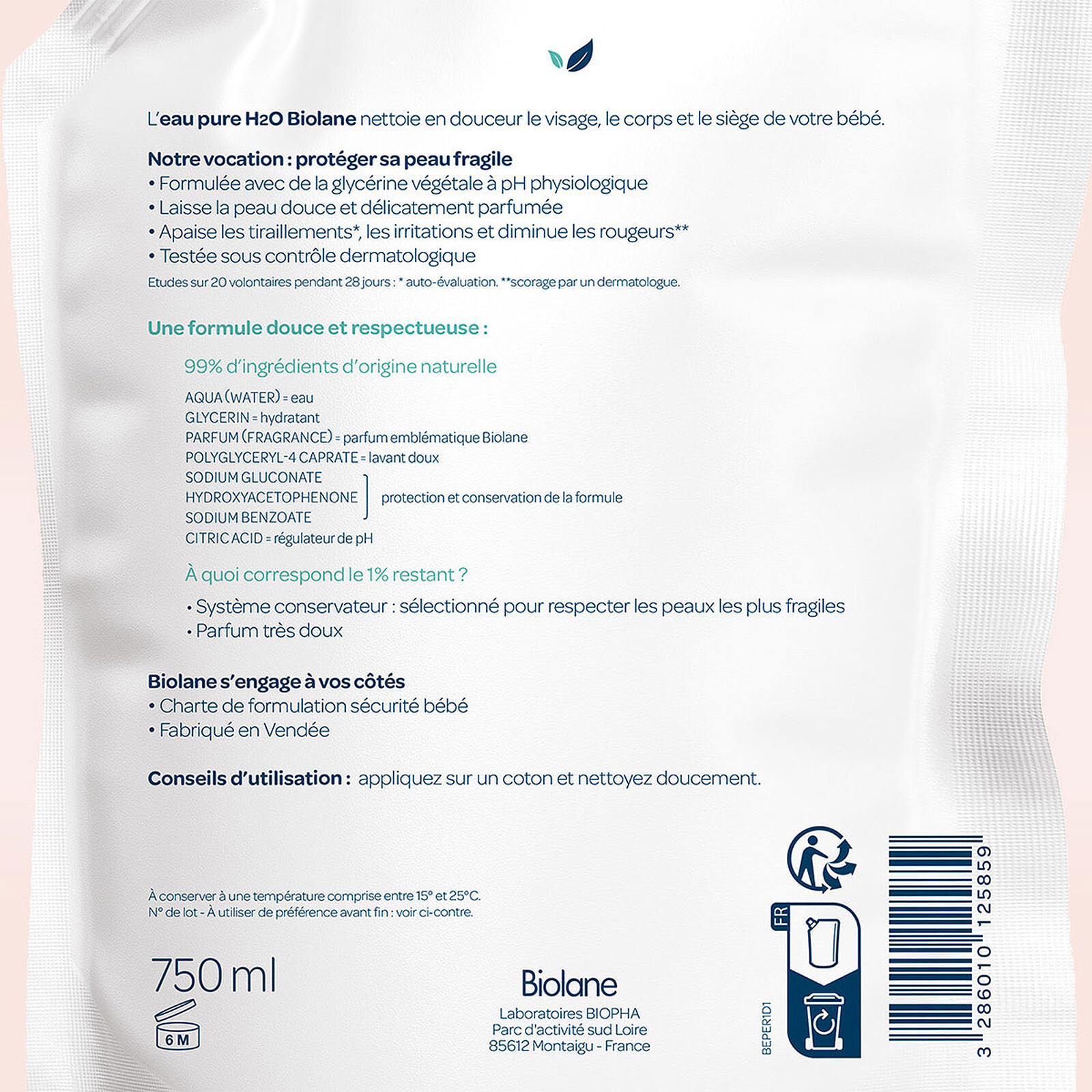 Eco-recharge Eau Pure H2O - 750 ml  Biolane