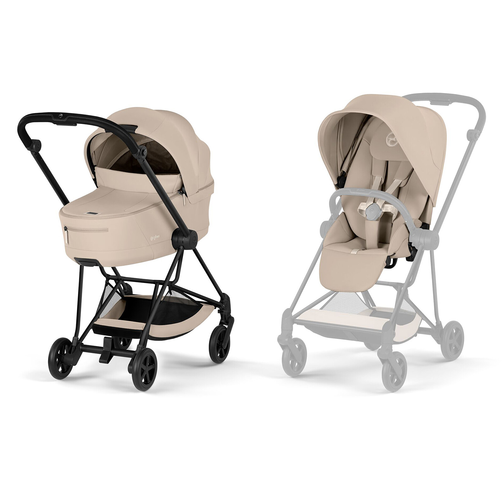 Pack Poussette Mios Confort 2026 Matt Black + Nacelle - Cozy Beige Cybex