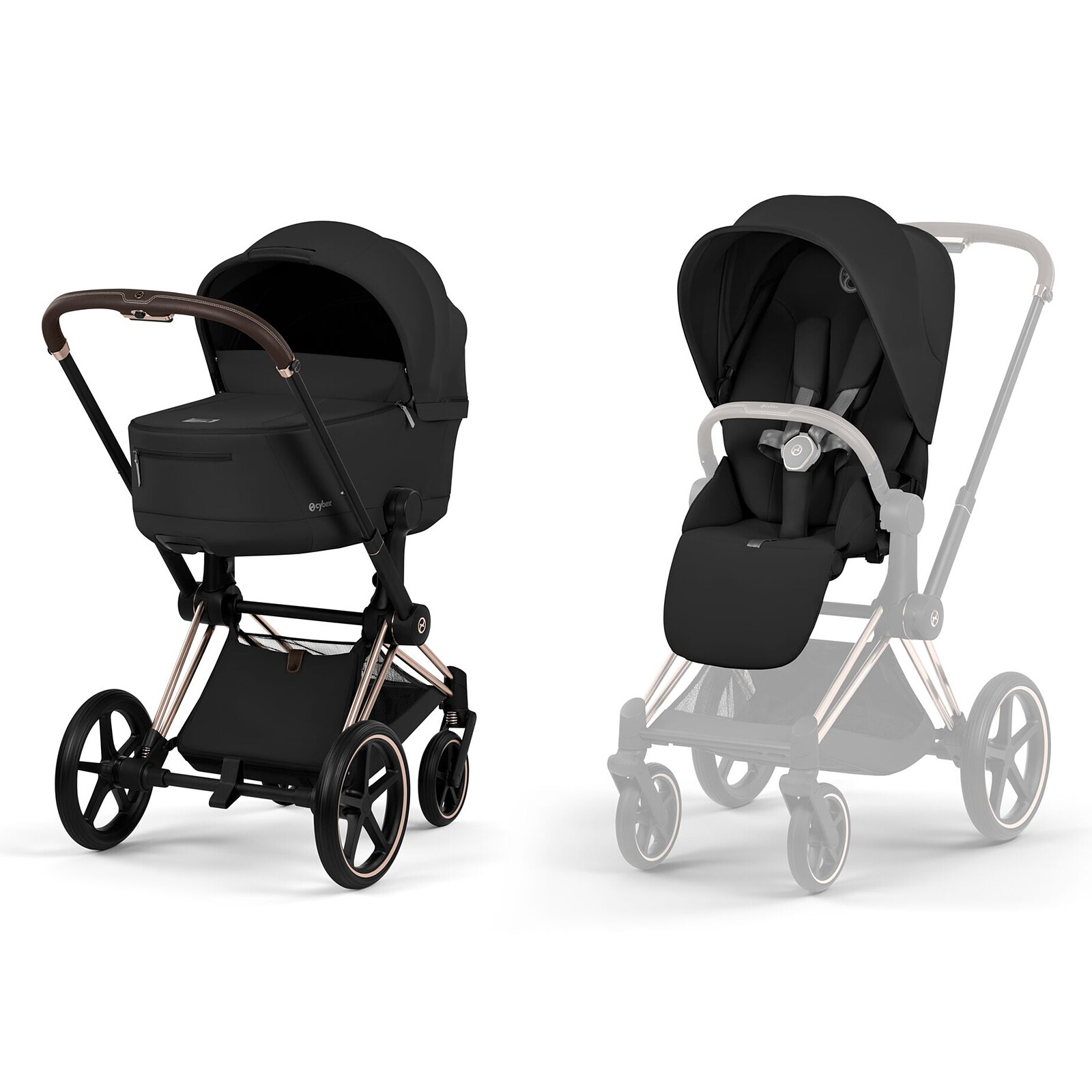 Pack Poussette Priam Confort Rosegold + Nacelle - Sepia Black Cybex
