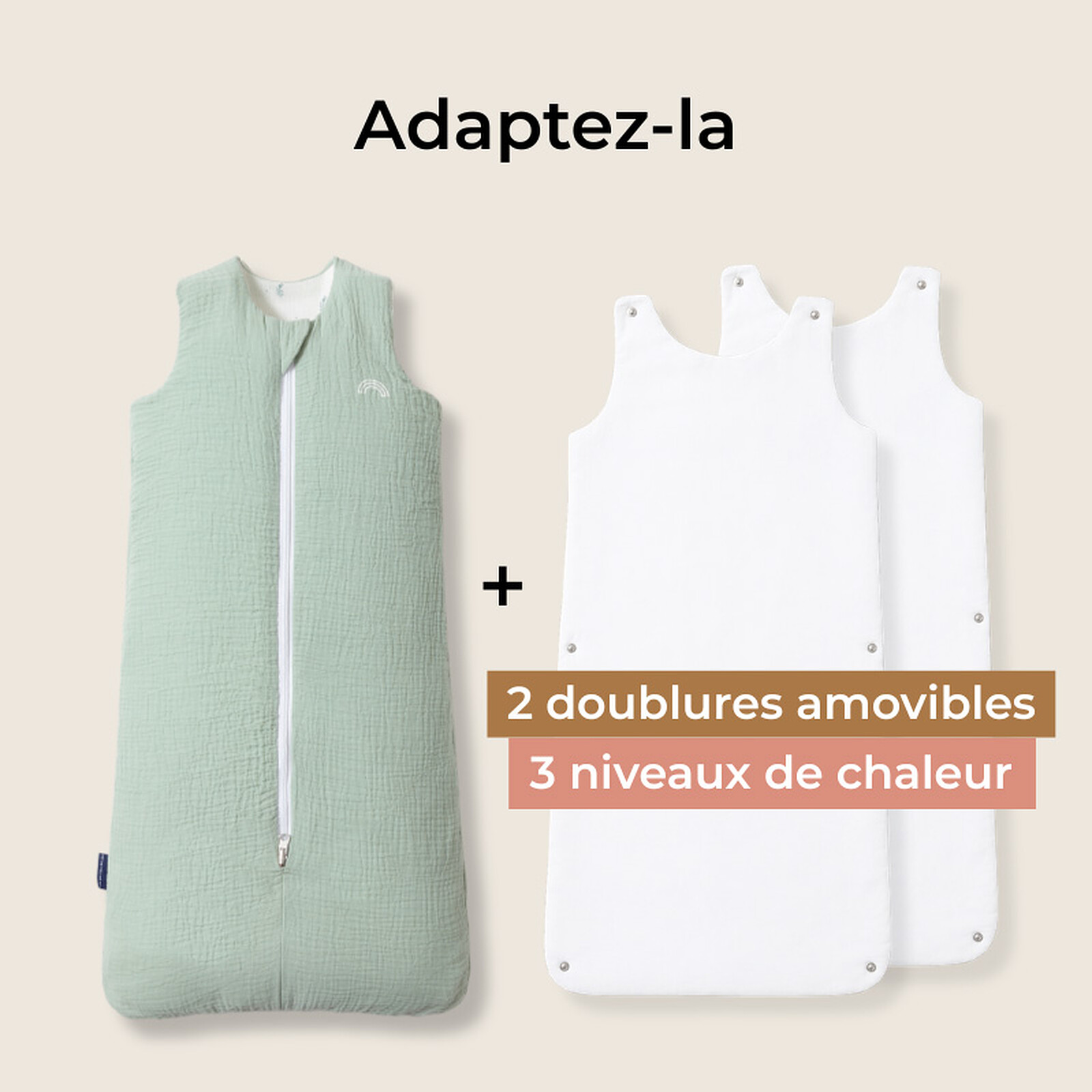 Achat Gigoteuse Evolutive 4 Saisons Vert d'eau - 18/36 Mois