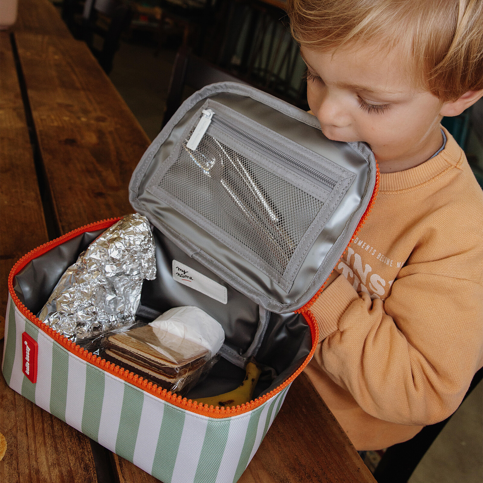 Lunch Bag - Green Stripes pas cher