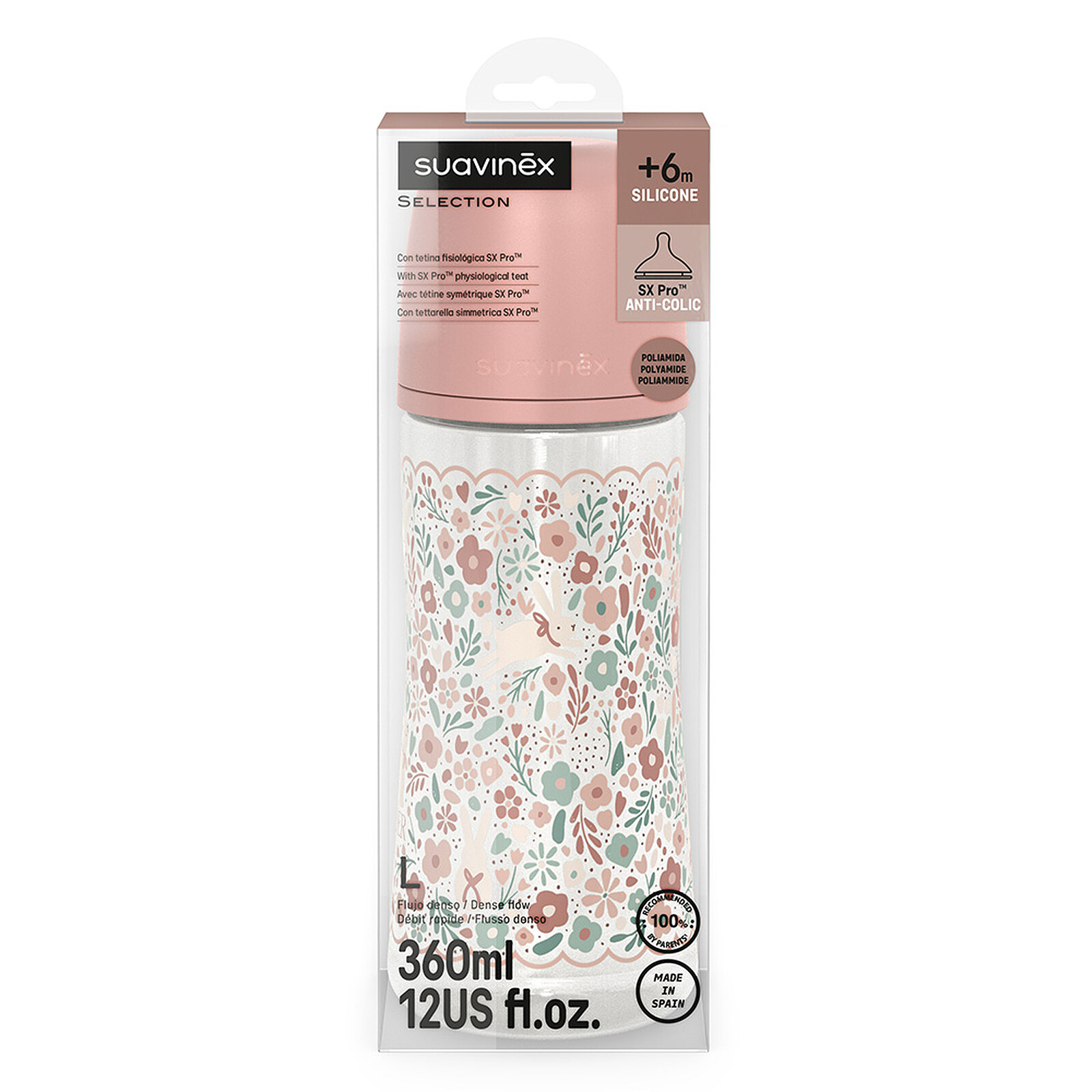 Biberon Tétine Symétrique SX Pro Wonderland Pink Liberty - 360 ml Suavinex