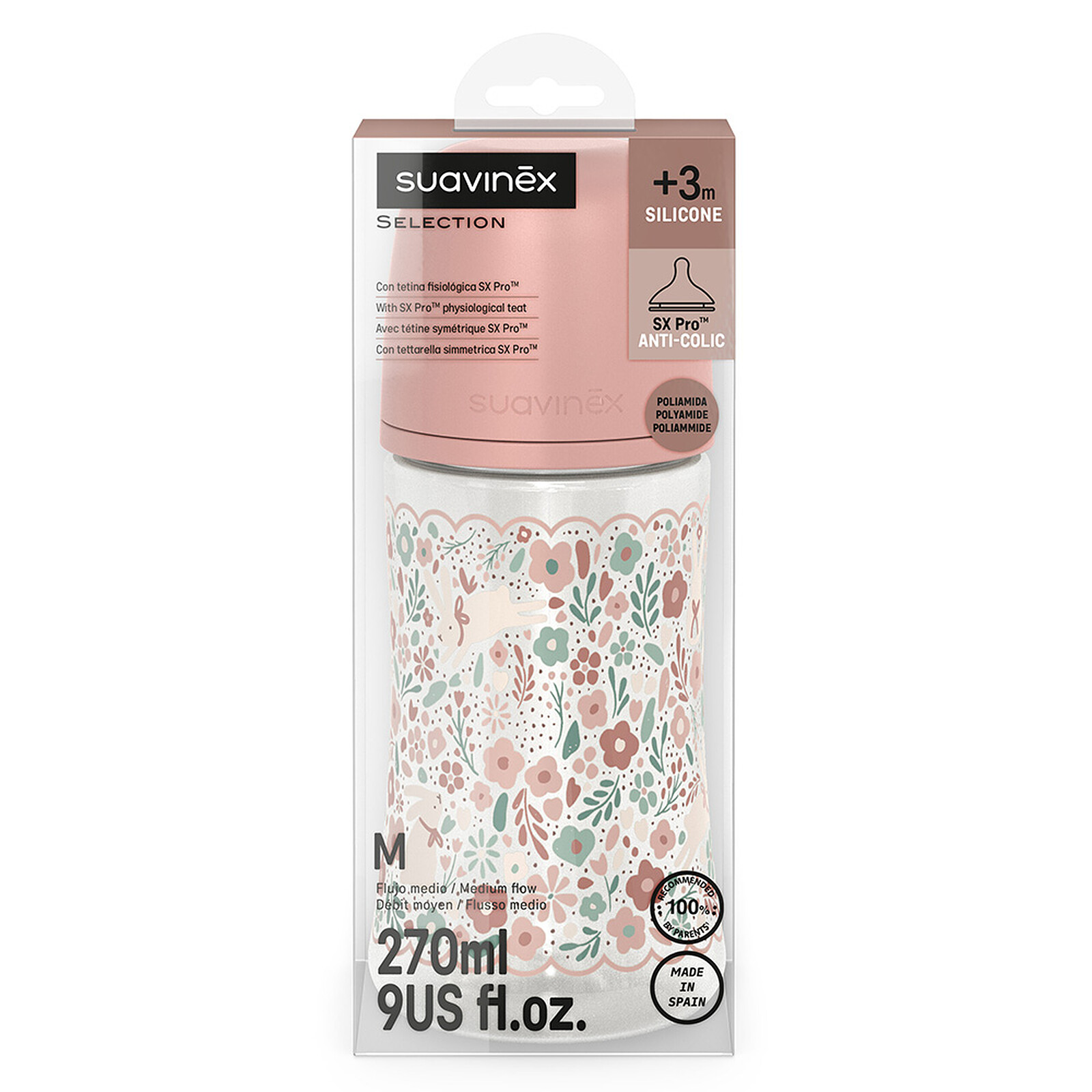 Biberon Tétine Symétrique SX Pro Wonderland Pink Liberty - 270 ml Suavinex