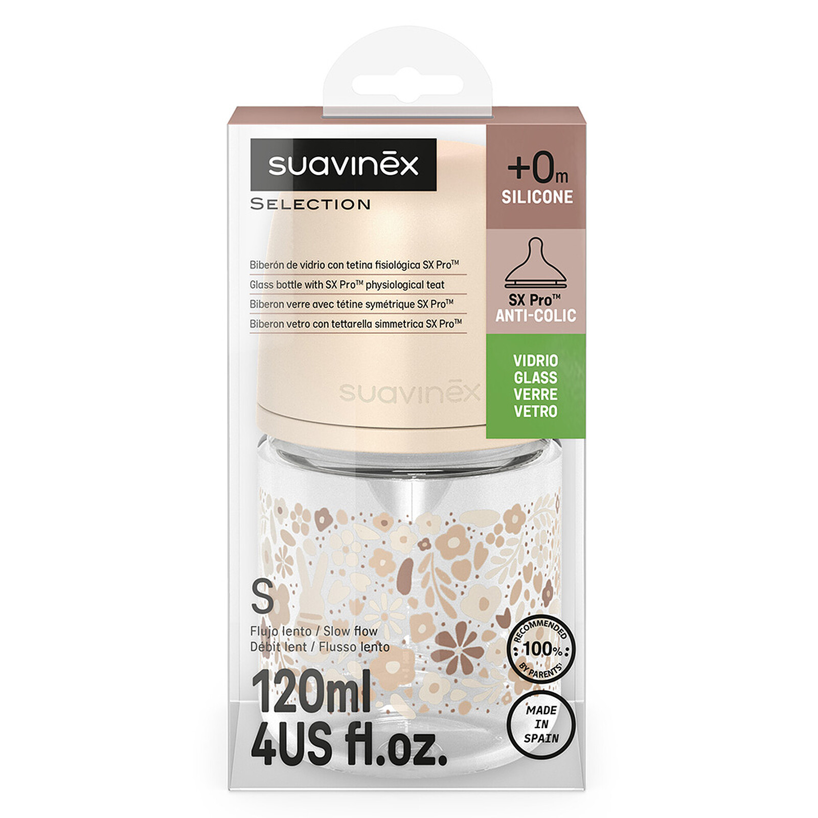 Biberon Verre Tétine Symétrique SX Pro Wonderland Neutral Liberty - 120 ml Suavinex