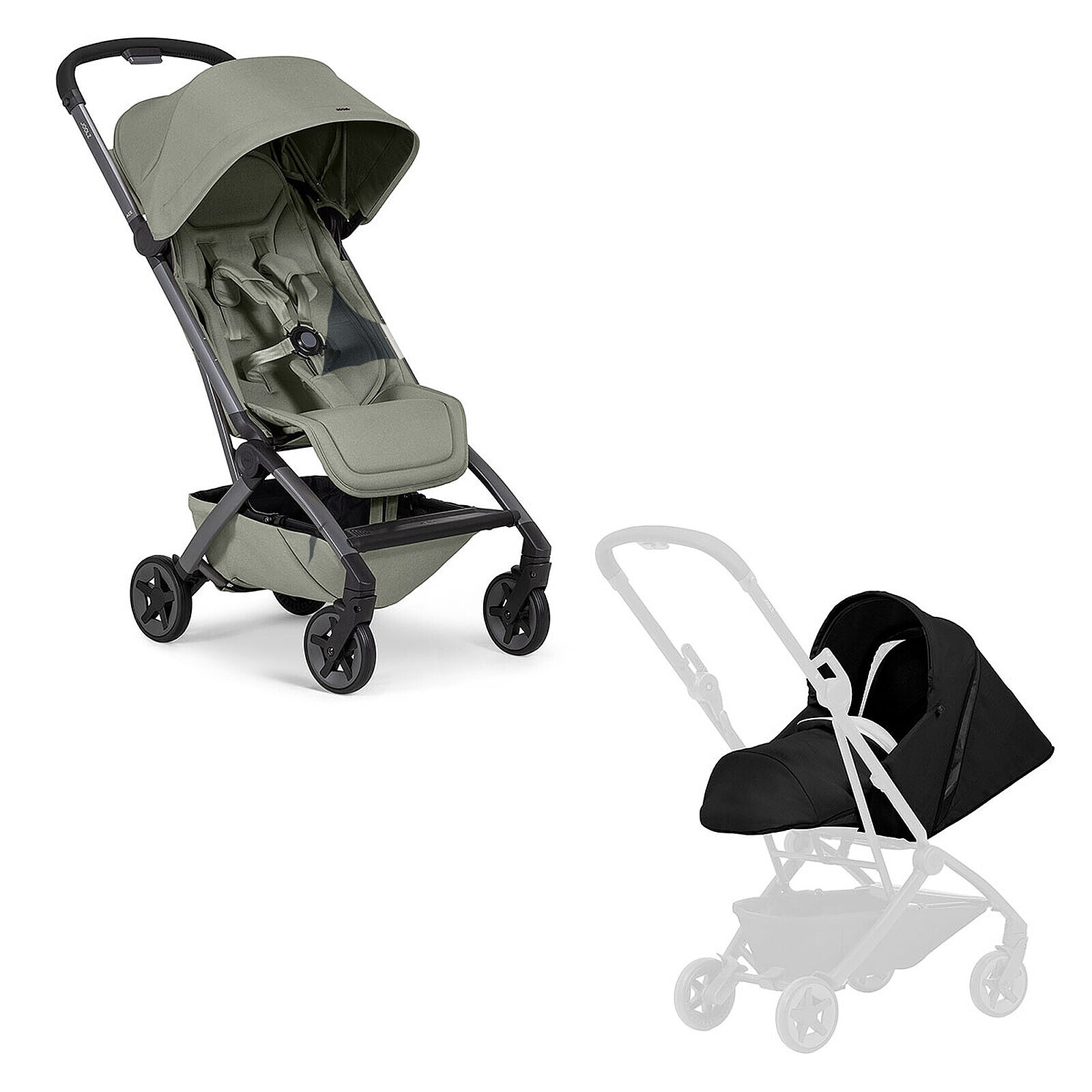Pack Naissance Poussette Aer² Sage Green + Cocon Aer² Space Black Joolz