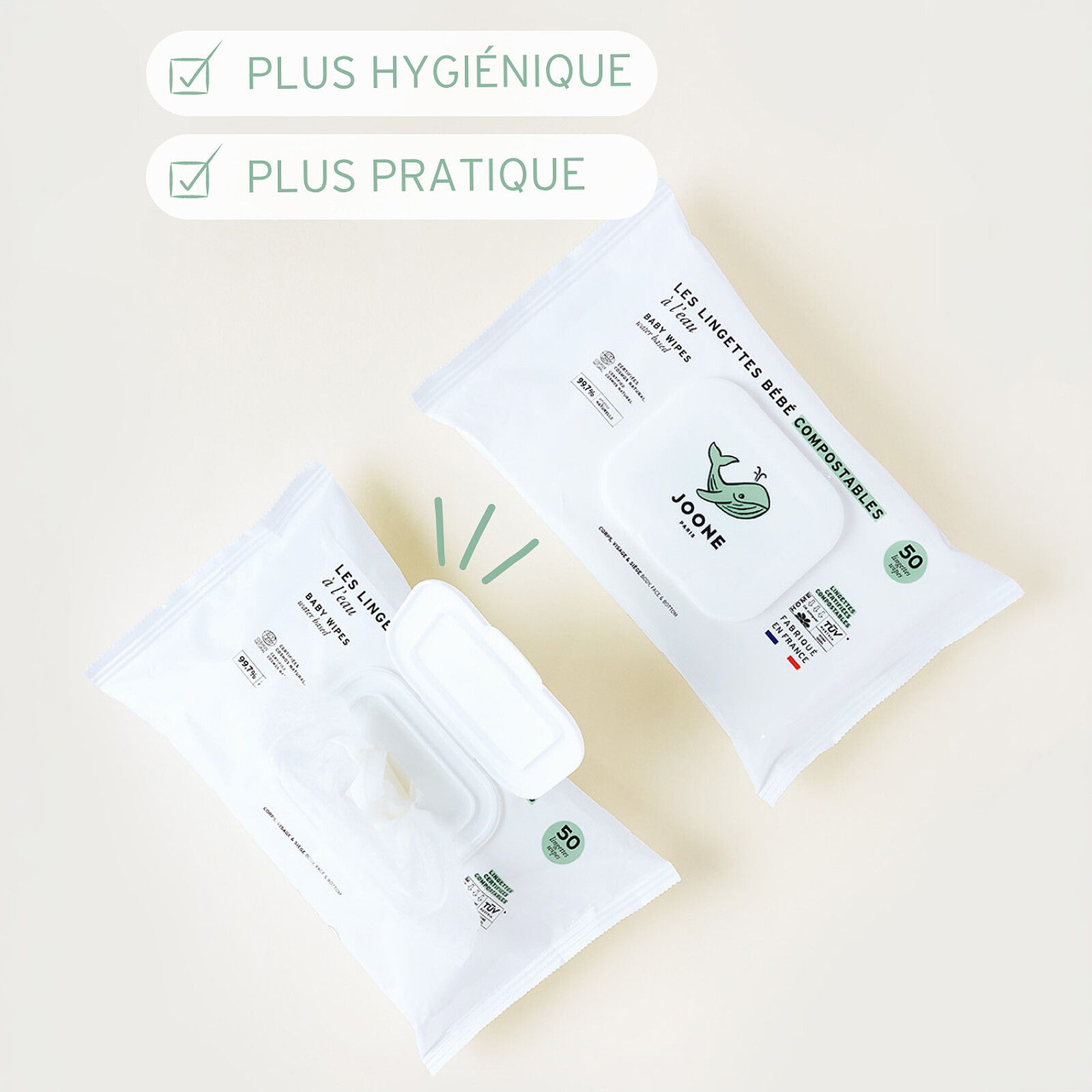 Paquet de 50 Lingettes à l'Eau Compostables Joone