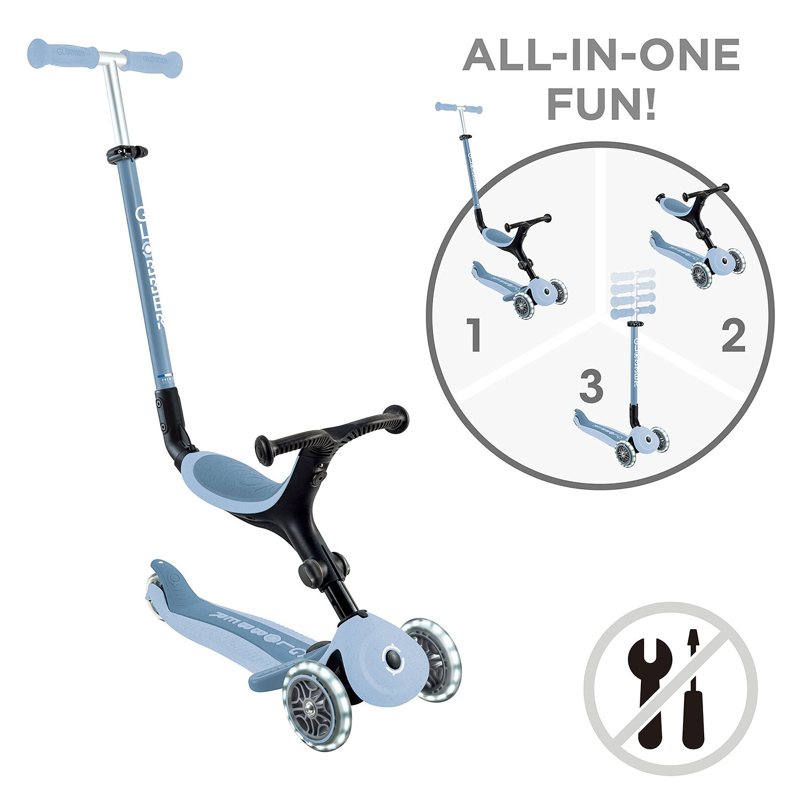 Trottinette Evolutive Go Up Active Lights Ecologic - Myrtille Globber