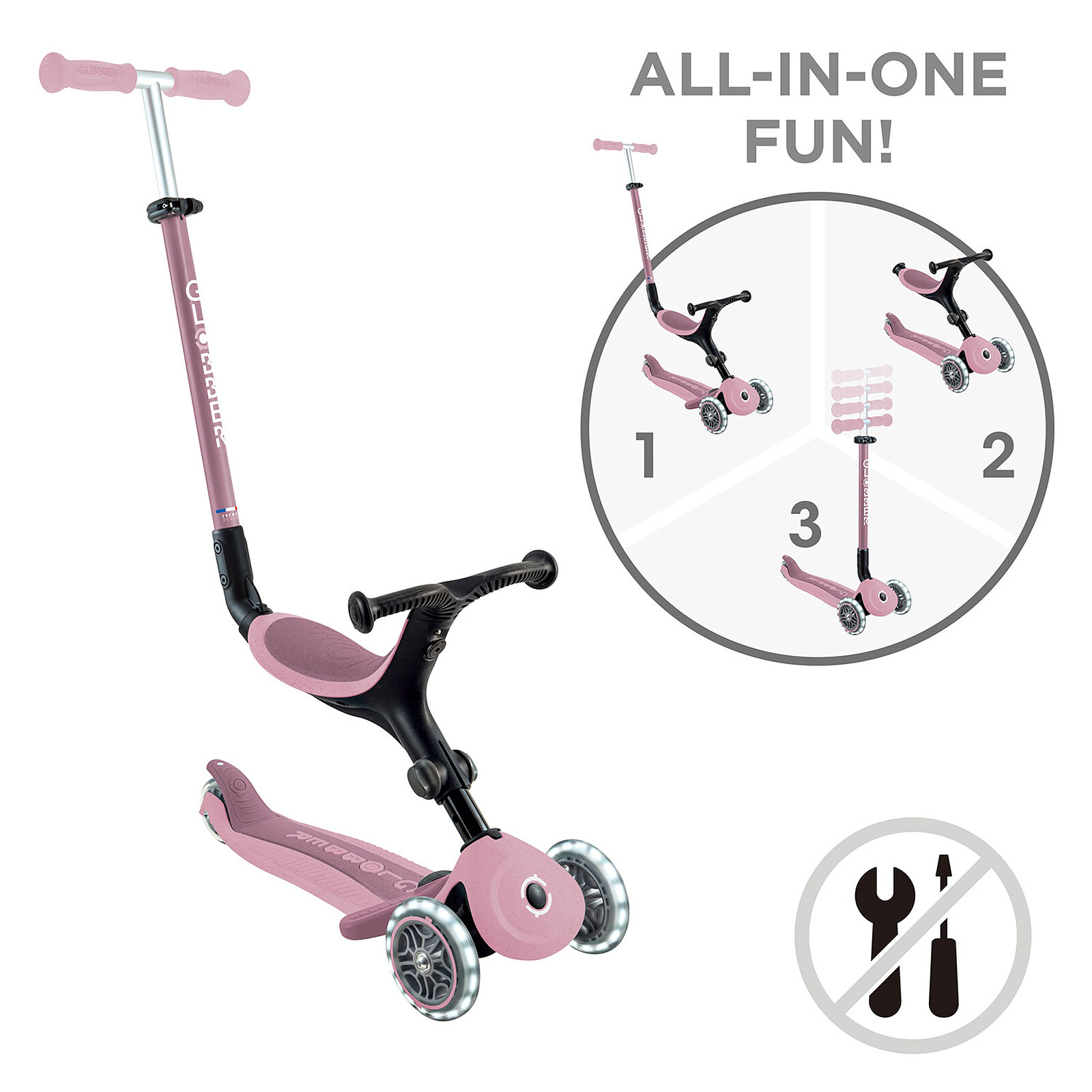 Trottinette Evolutive Go Up Active Lights Ecologic - Framboise Globber