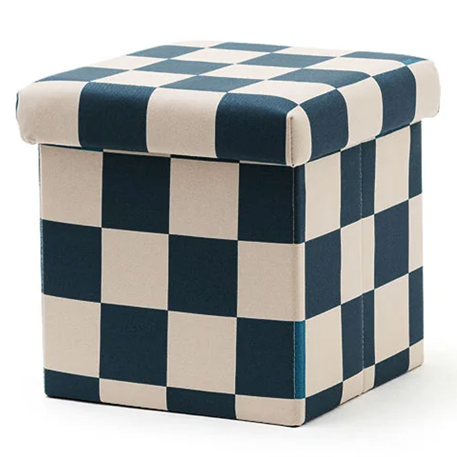 Pouf Assise avec Rangement - Carreaux Damiers Bleu Kid's Concept