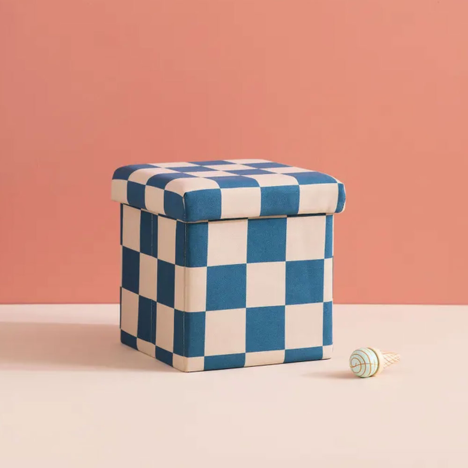 Achat Pouf Assise avec Rangement - Carreaux Damiers Bleu