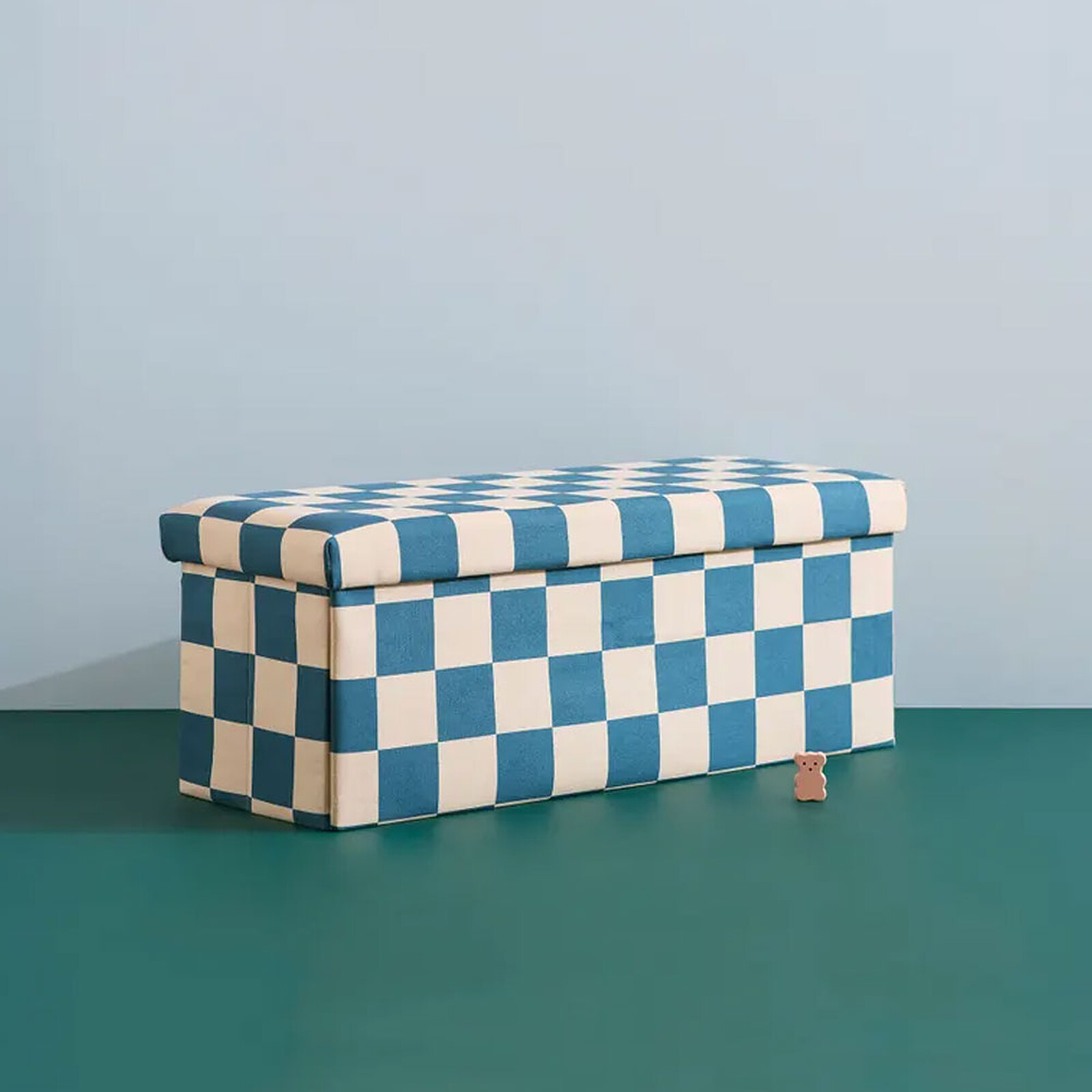 Avis Pouf Banc de Rangement - Carreaux Damiers Bleu