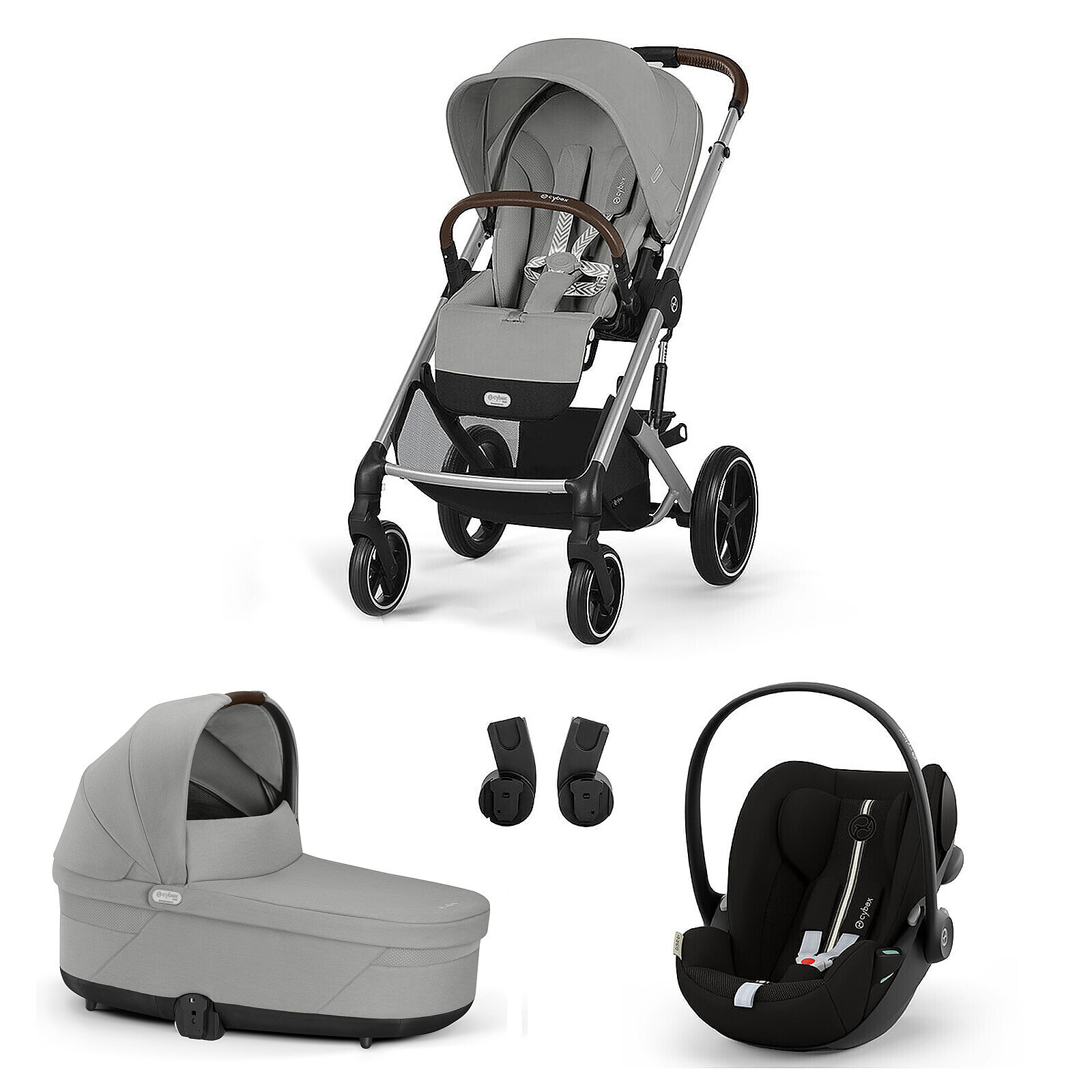 Poussette Trio Balios S Lux Cadre Argent - Siège Auto Cloud G  i-Size - Nacelle S Lux - Stone Grey & Moon Black Cybex