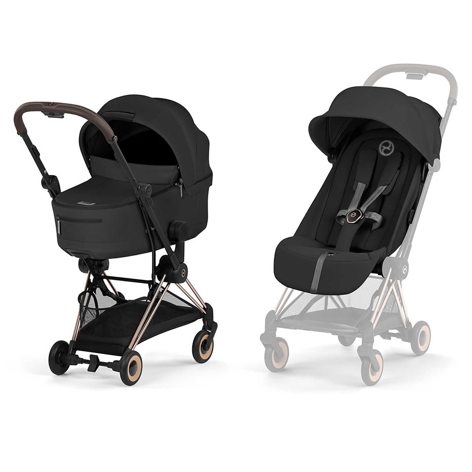 Pack Poussette Coyä Confort 2026 Rosegold + Nacelle Pliable- Sepia Black Cybex