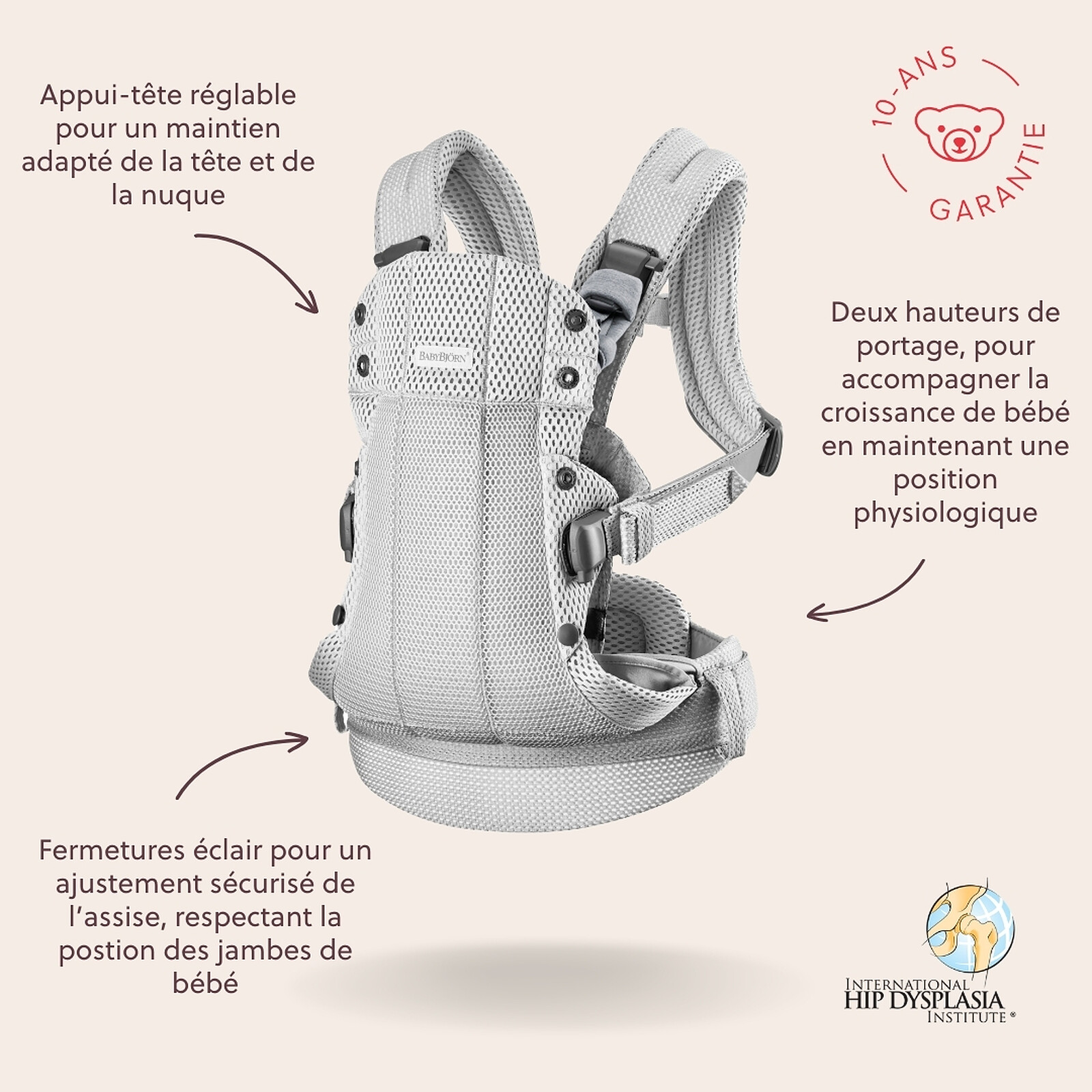 Porte-bébé Harmony 3D Mesh - Argent BabyBjörn