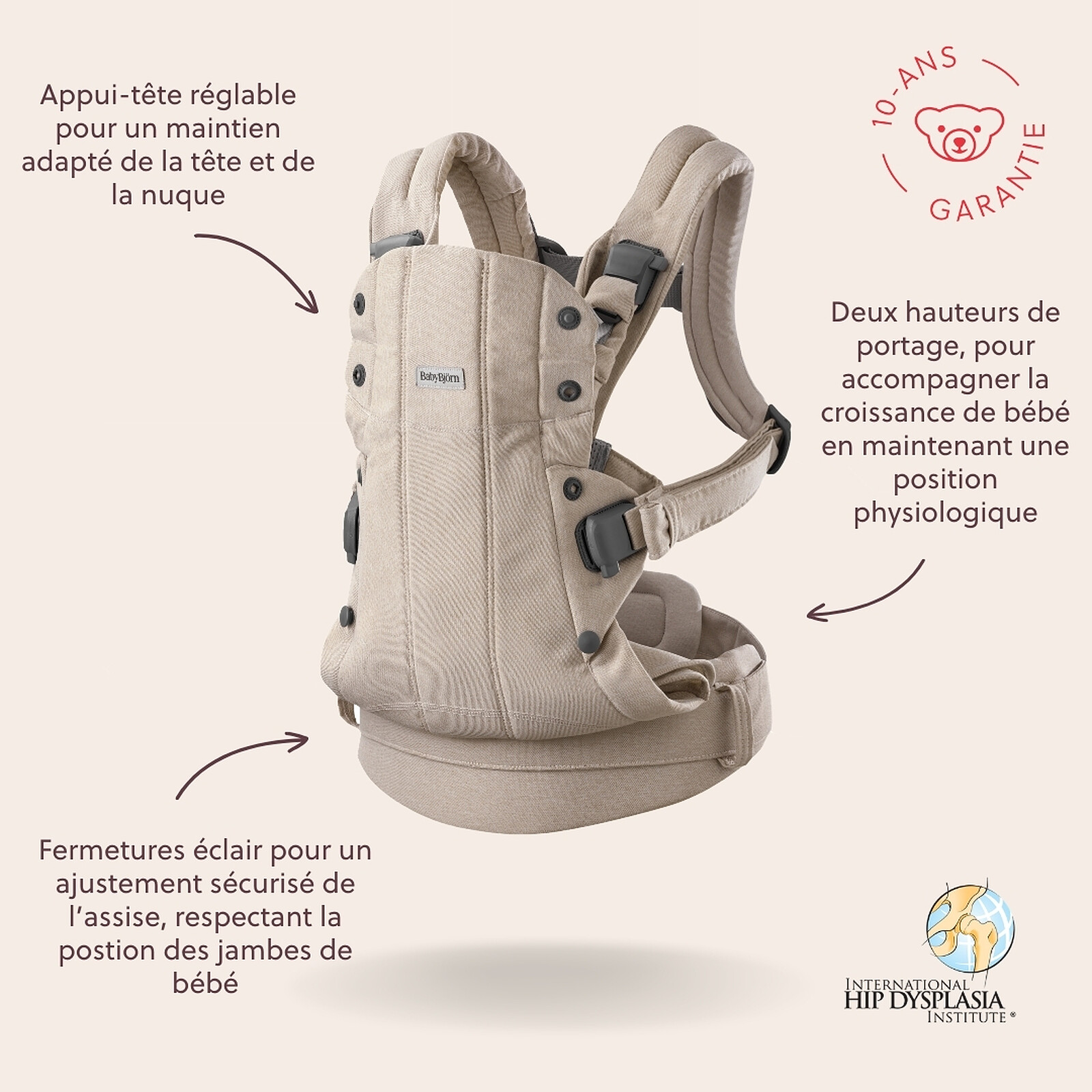 Porte-bébé Harmony Tissé Chiné - Beige Clair BabyBjörn