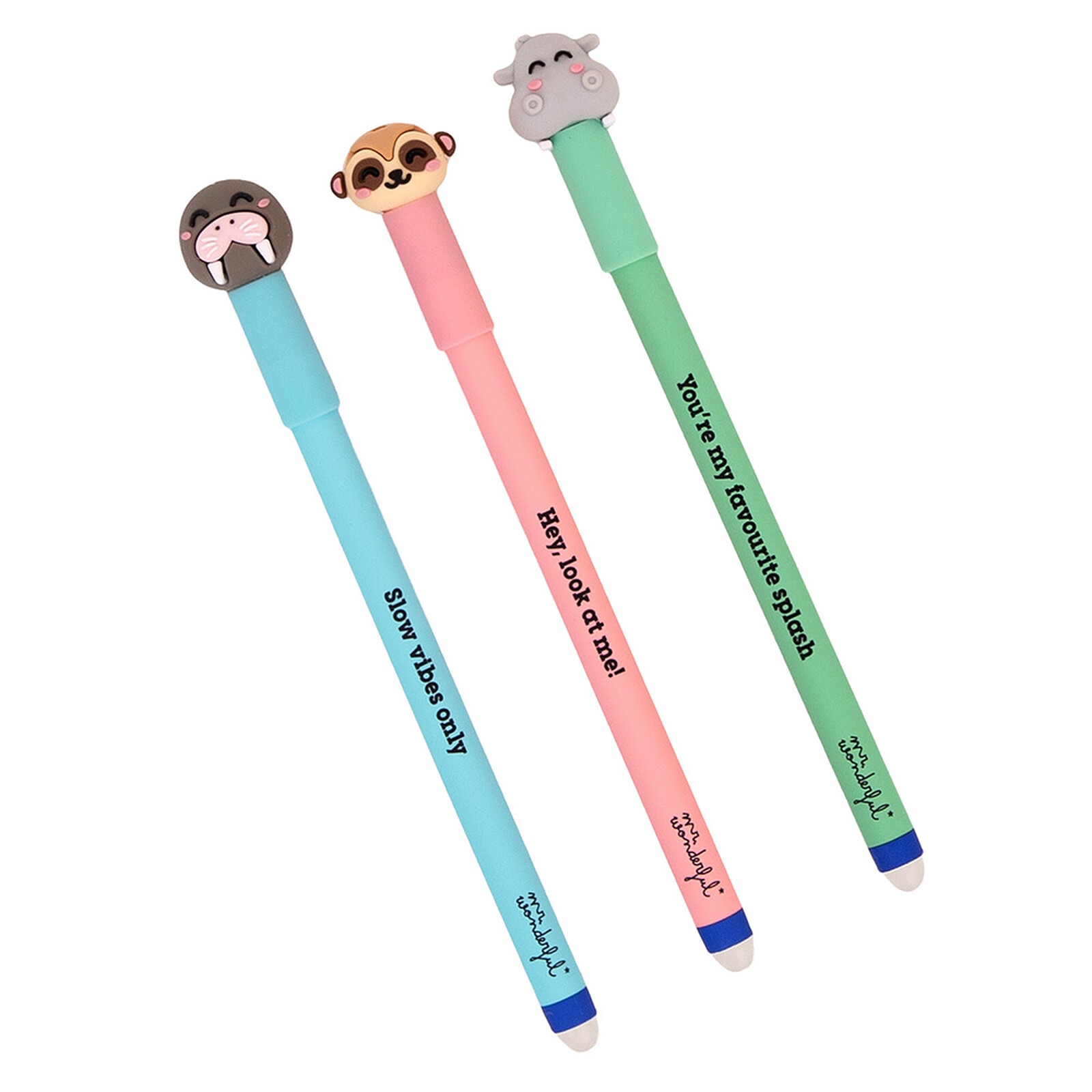 Lot de 3 Stylos Effaçables Bo-Bo - Morse, Surricate et Hippopotame Mr Wonderful