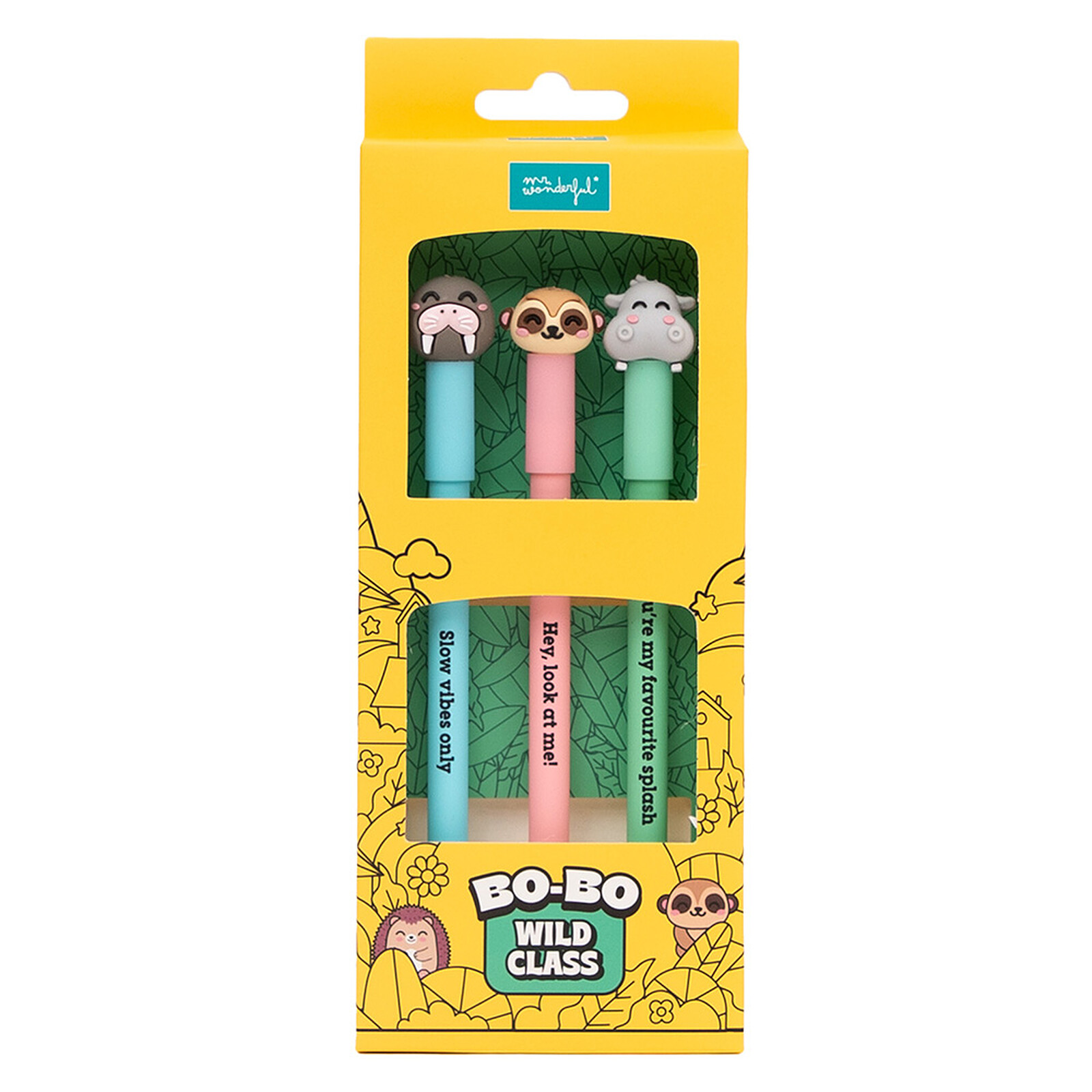 Lot de 3 Stylos Effaçables Bo-Bo - Morse, Surricate et Hippopotame Mr Wonderful