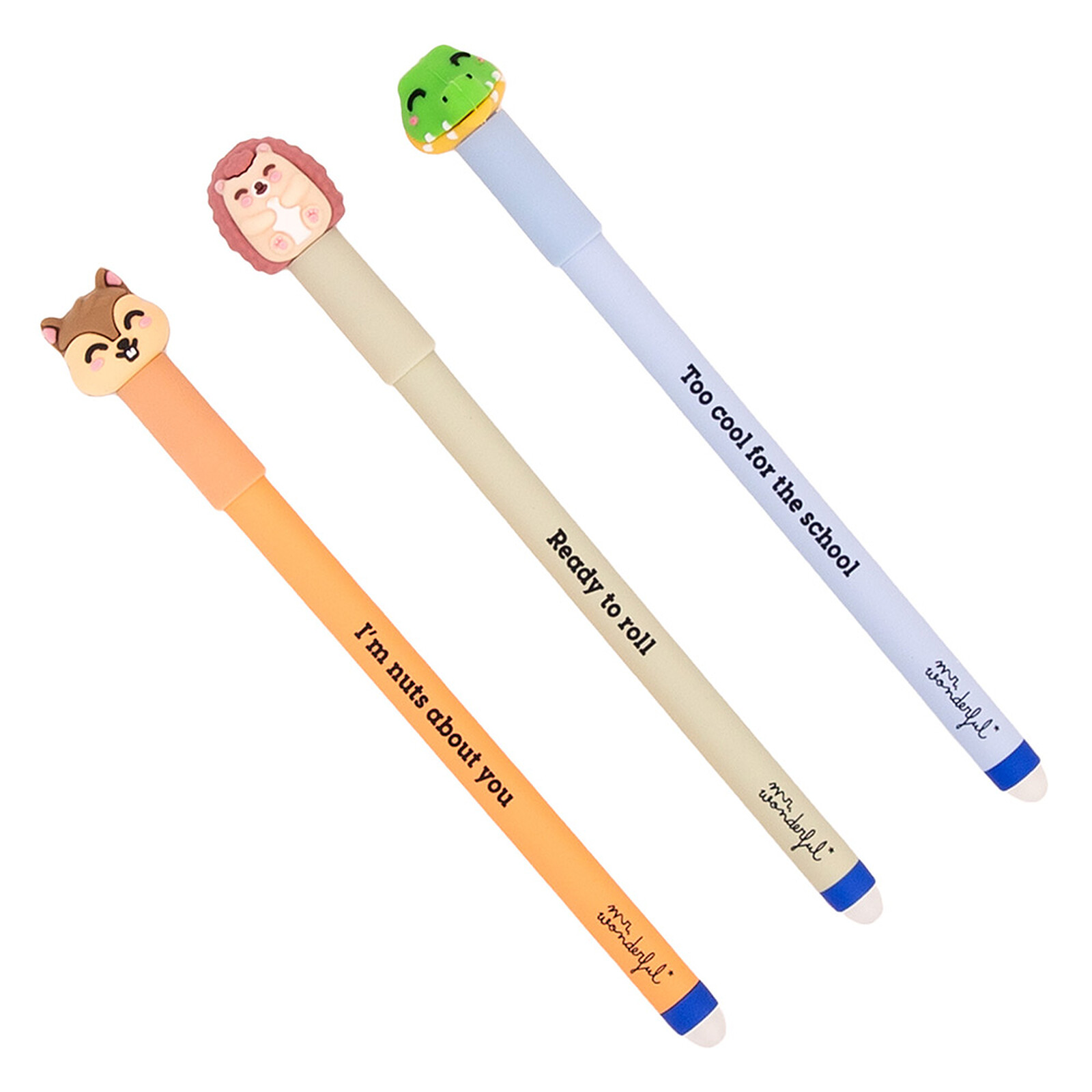 Lot de 3 Stylos Effaçables Bo-Bo - Écureuil, Hérisson et Crocodile Mr Wonderful