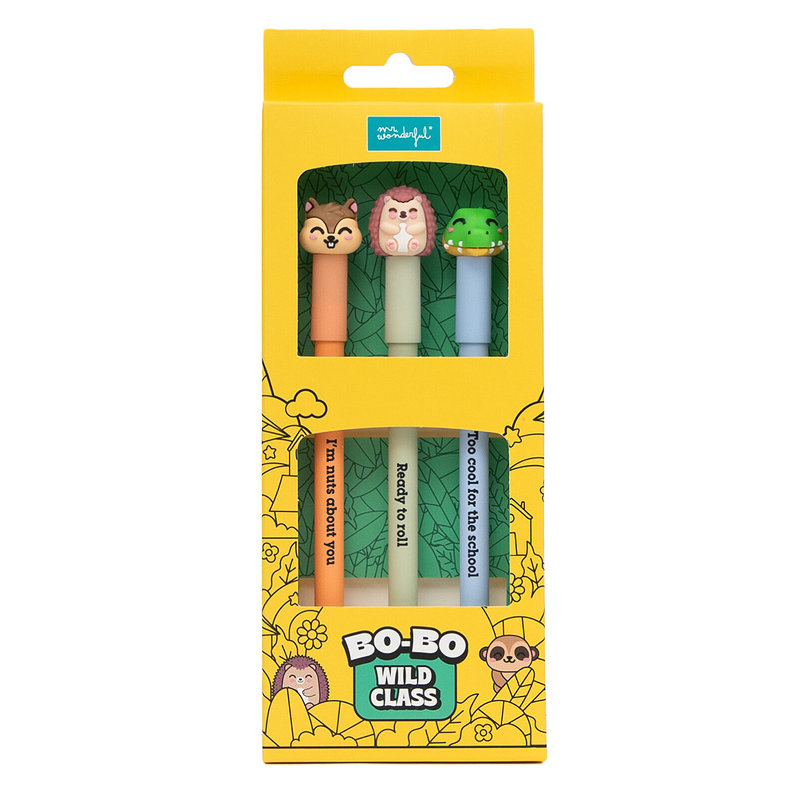 Lot de 3 Stylos Effaçables Bo-Bo - Écureuil, Hérisson et Crocodile Mr Wonderful